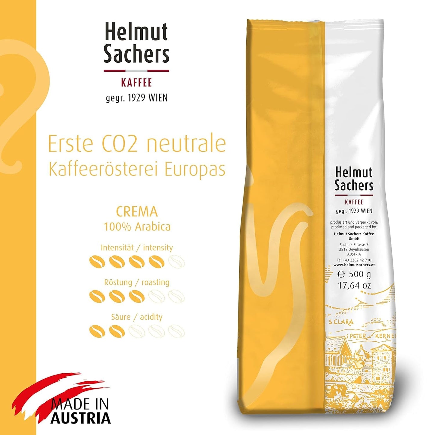 Caffè Helmut Sachers - Panna, forza 4/5, 100% Arabica, chicchi di caffè interi, 6 x 500 g