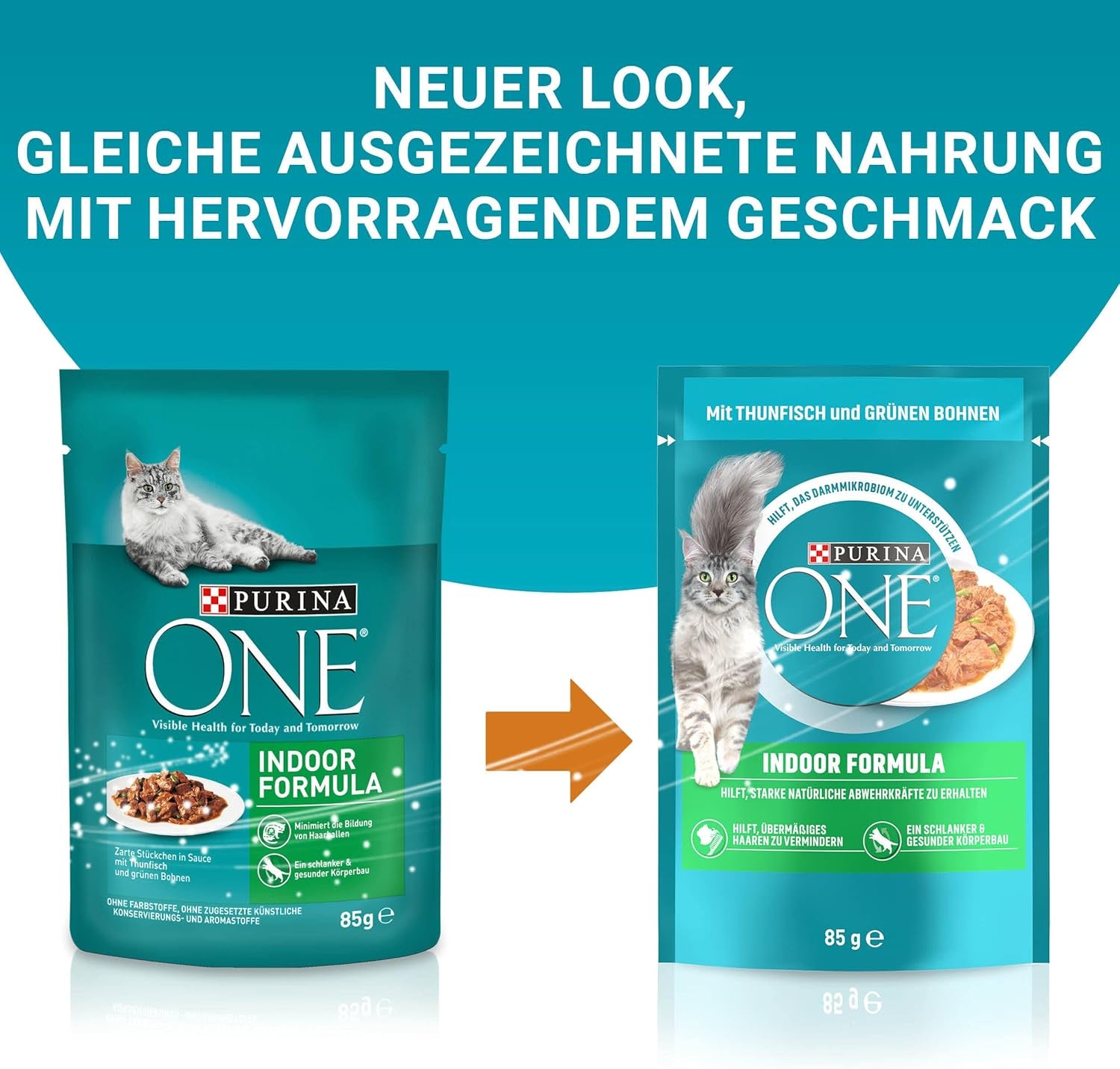PURINA ONE Indoor Formula Cibo umido per gatti, teneri bocconcini in salsa per gatti fatti in casa con tonno, confezione da 26 (26 x 85 g)