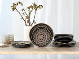 CreaTable, 23588, serie MANDALA GOLD - Nero, set di stoviglie da 12 pezzi, set di piatti in porcellana, lavabile in lavastoviglie e adatto al microonde, produzione di qualità