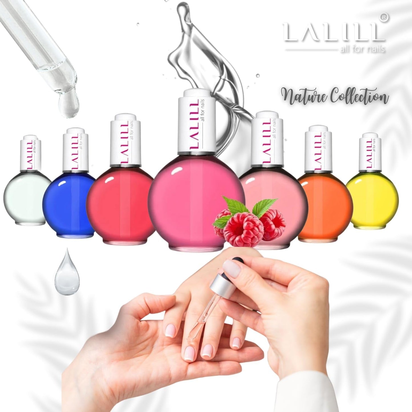 LALILL Olio per cuticole per unghie 75Ml - Himbeere Nagelpflegeöl - Nagelöl Pflege Für Nägel Nagelhaut - SPA Maniküre Naildesign Hände - Vegan - Con pipetta