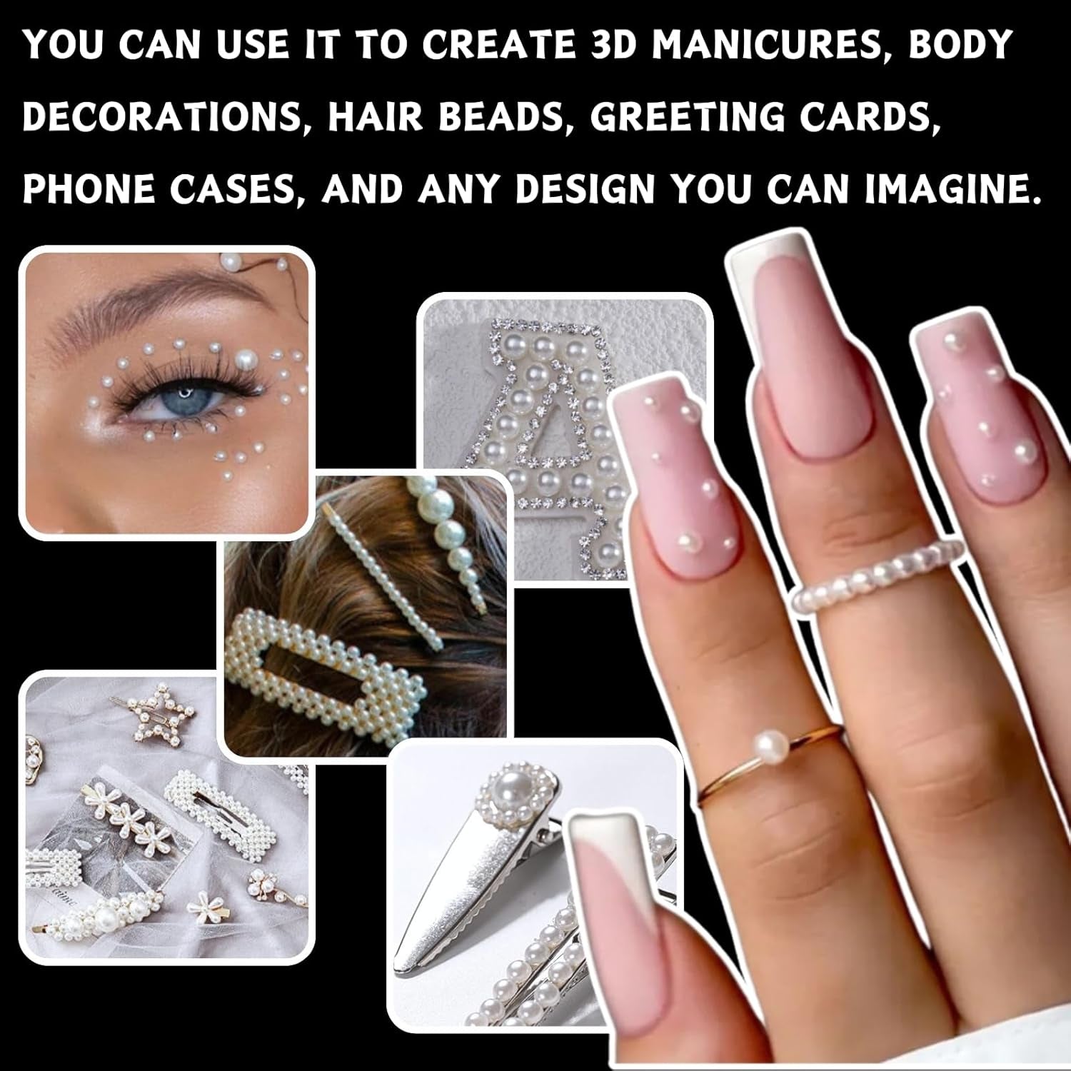 12 Größen Nail Art Perlen, Flache Perlen, Nail Art Accessori, Halbkreis Nagelperlen, Weiße Nail Charms Und Glitzersteine ​​​​Nägel Für Nail Art Design, DIY Basteln, Alltag, Hochzeit (2 Boxes)