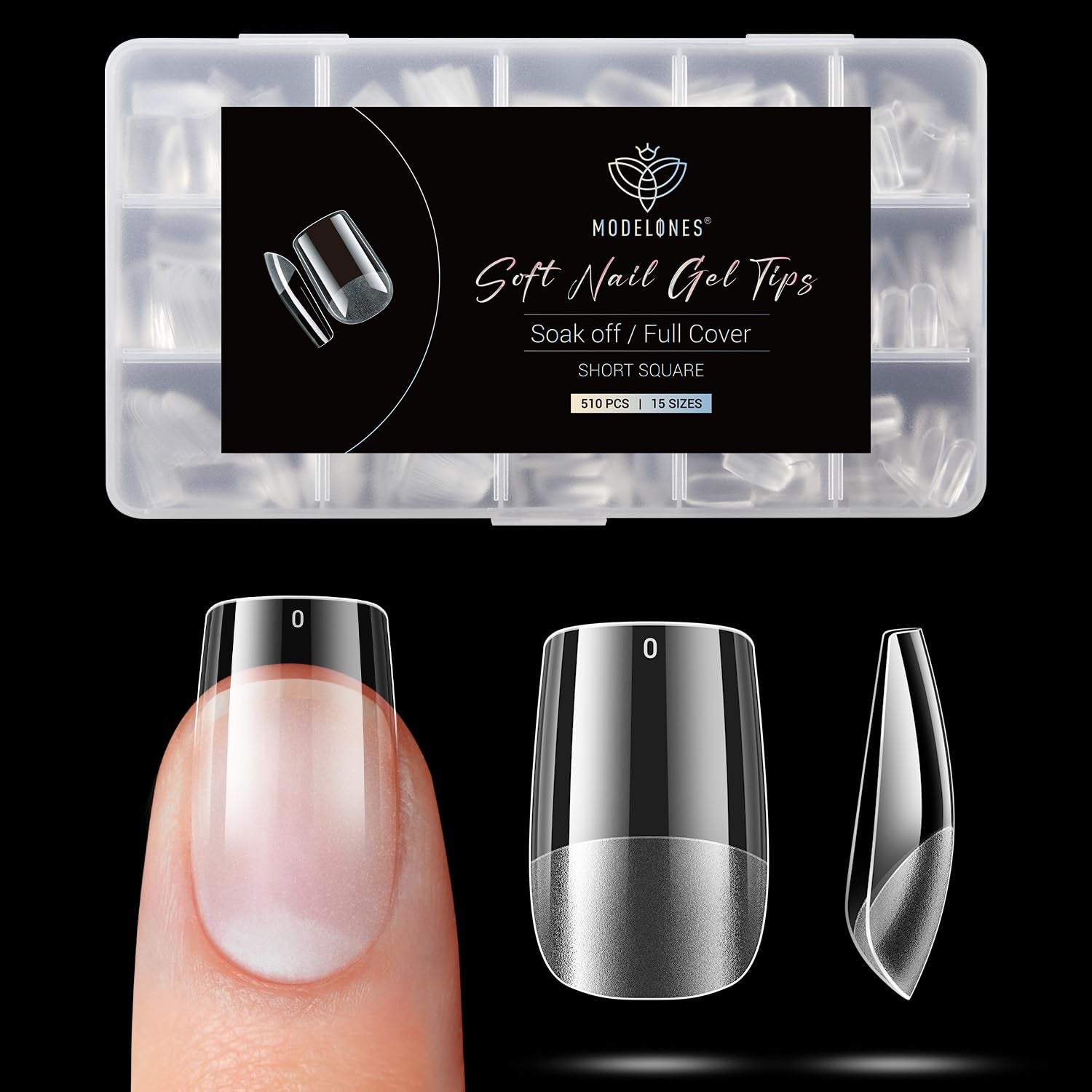 Modelones Nail Tips 510 pezzi - Set di punte per unghie a copertura totale, Set di punte in gel, Punte per unghie in resina PMMA pre-lucidante, Unghie artificiali per colla su nail art fai da te, Squoval corto