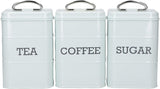 KitchenCraft Living Nostalgia Set di 3 barattoli per tè, zucchero e caffè in confezione regalo in acciaio color crema antico 11 cm x 11 cm x 17 cm Scatole per alimenti blu vintage Naty Shop Crema anticato