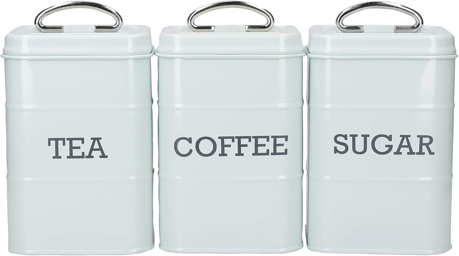 KitchenCraft Living Nostalgia Set di 3 barattoli per tè, zucchero e caffè in confezione regalo in acciaio color crema antico 11 cm x 11 cm x 17 cm Scatole per alimenti blu vintage Naty Shop Crema anticato
