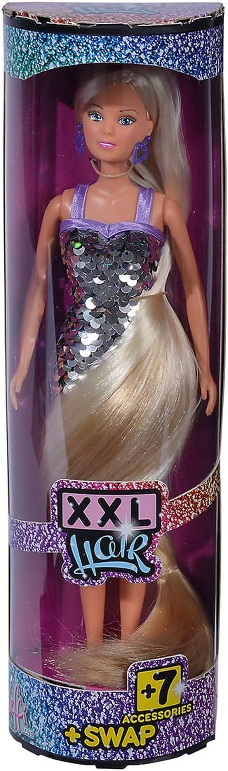 Simba Steffi Love Doll con capelli XXL / Abito con paillettes arcobaleno e capelli super lunghi / Include clip e pettine / 29 cm / Per bambini dai 3 anni in su