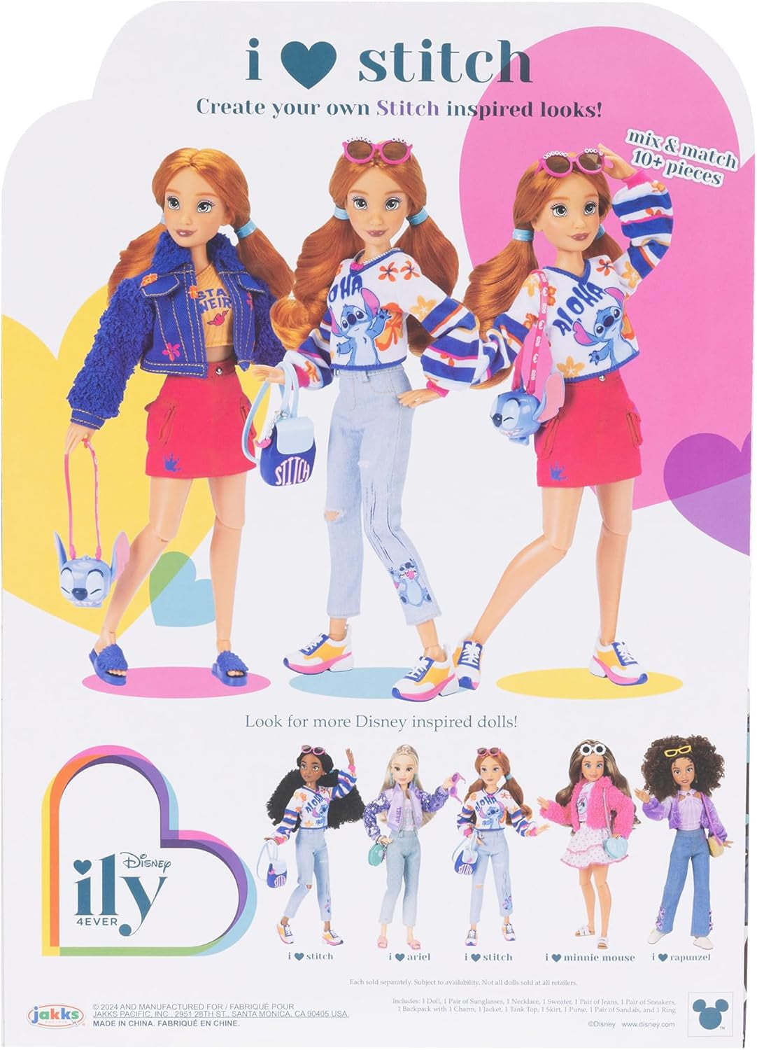 Bambole alla moda Disney ILY 4EVER Stitch con capelli rossi alte 11,5 pollici con 13 punti di articolazione, due abiti completi mix-and-match e scintillante anello di Topolino per te! Bambole Naty Shop