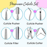 ARMIZ Set di 4 pinze e spingi cuticole, set di strumenti professionali per la rimozione delle cuticole, pinze multiuso per manicure e pedicure in acciaio inossidabile