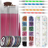 FANDAMEI Set di pennelli per nail art, 15 pezzi di pinsel per gel Nägel Nagel Pinsel, 5 pezzi di penna a pois, 10 rotoli di nastro adesivo, strasssteine ​​​​Nägel, ultra dünn Nagel Paillettes per nail art Maniküre Set