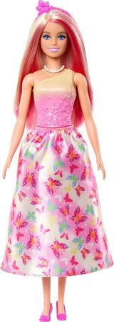 Barbie Reale con Capelli Biondi e Rosa, Accessori Colorati, Top Rosa Sfumato e Gonna a Farfalla, HRR08 Naty Shop Dolls