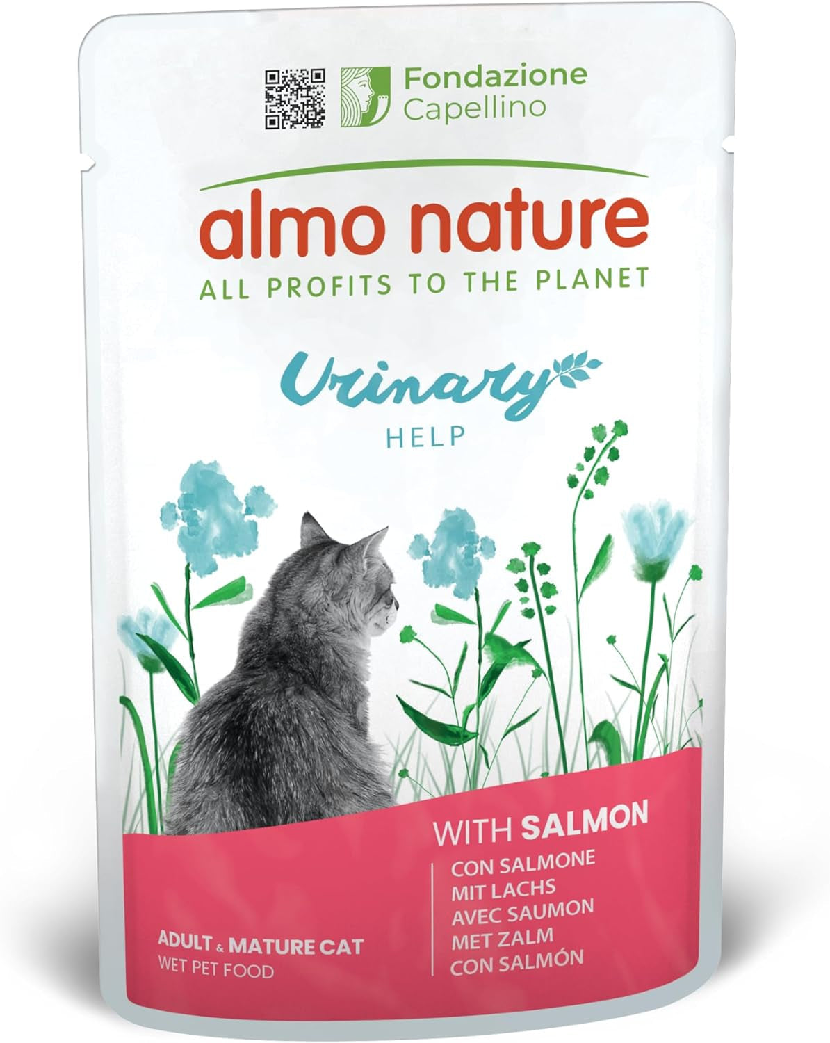 almo nature Functional Urinary Help - Alimento umido per gatti adulti con salmone - Supporta la salute delle vie urinarie - 30 buste da 70 g ciascuna