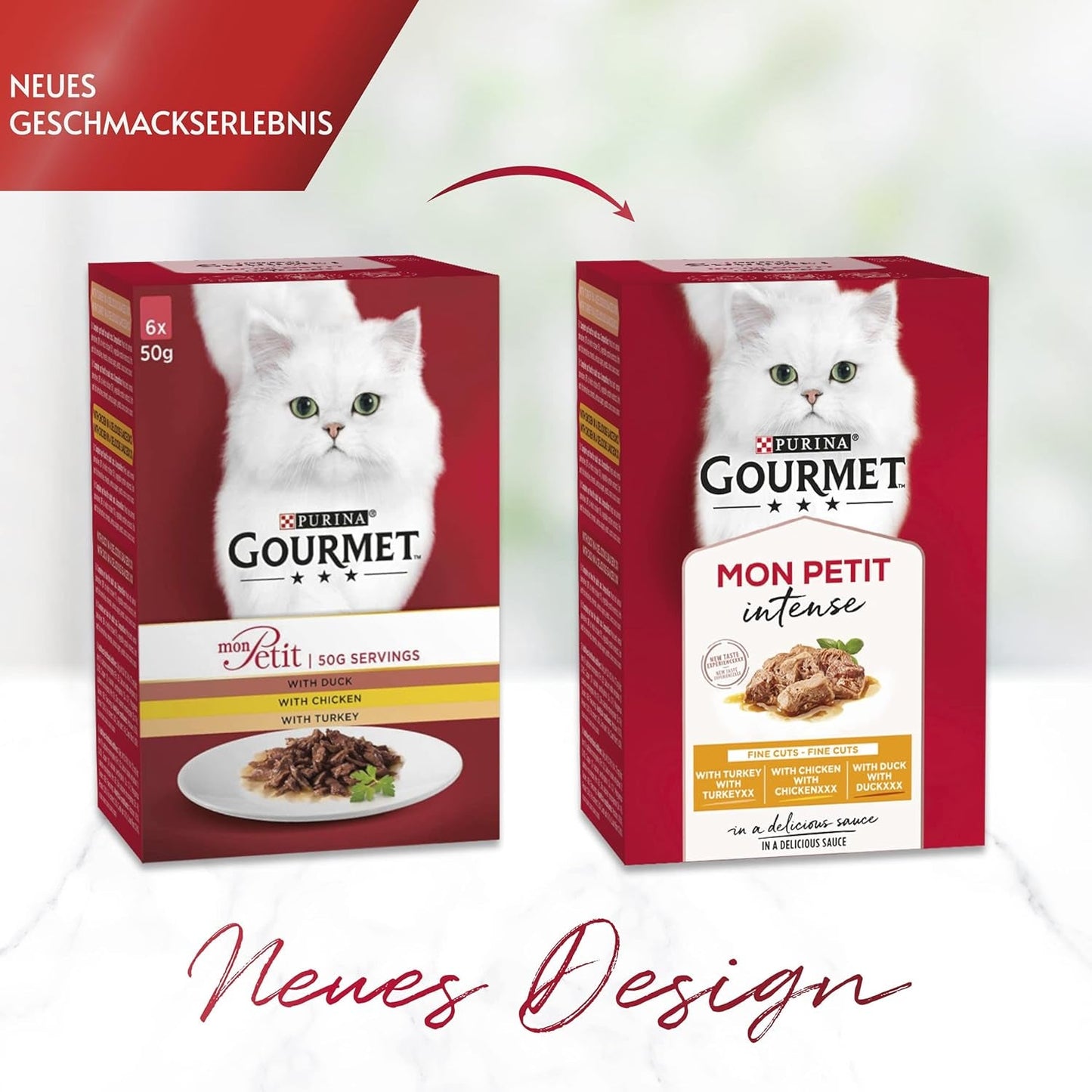 Gourmet Mon Petit Intense Cibo umido per gatti, Varietà di pollame, Confezione da 8 (8 x 6 bustine da 50 g ciascuna)