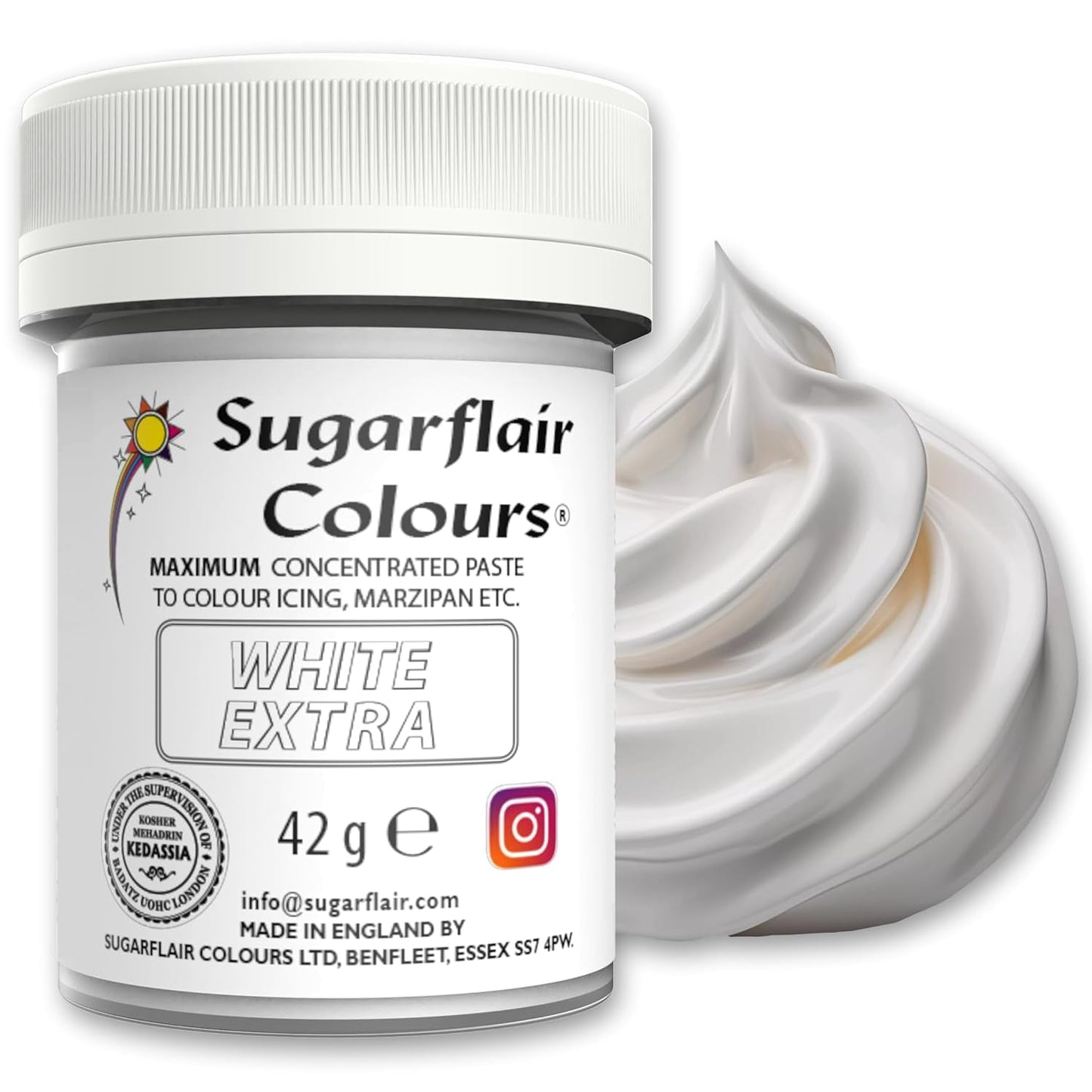 Colorante alimentare Sugarflair Max Concentrated White Extra, colorante alimentare altamente concentrato per marzapane e fondente, colorante in pasta Max Concentrate - 42 g