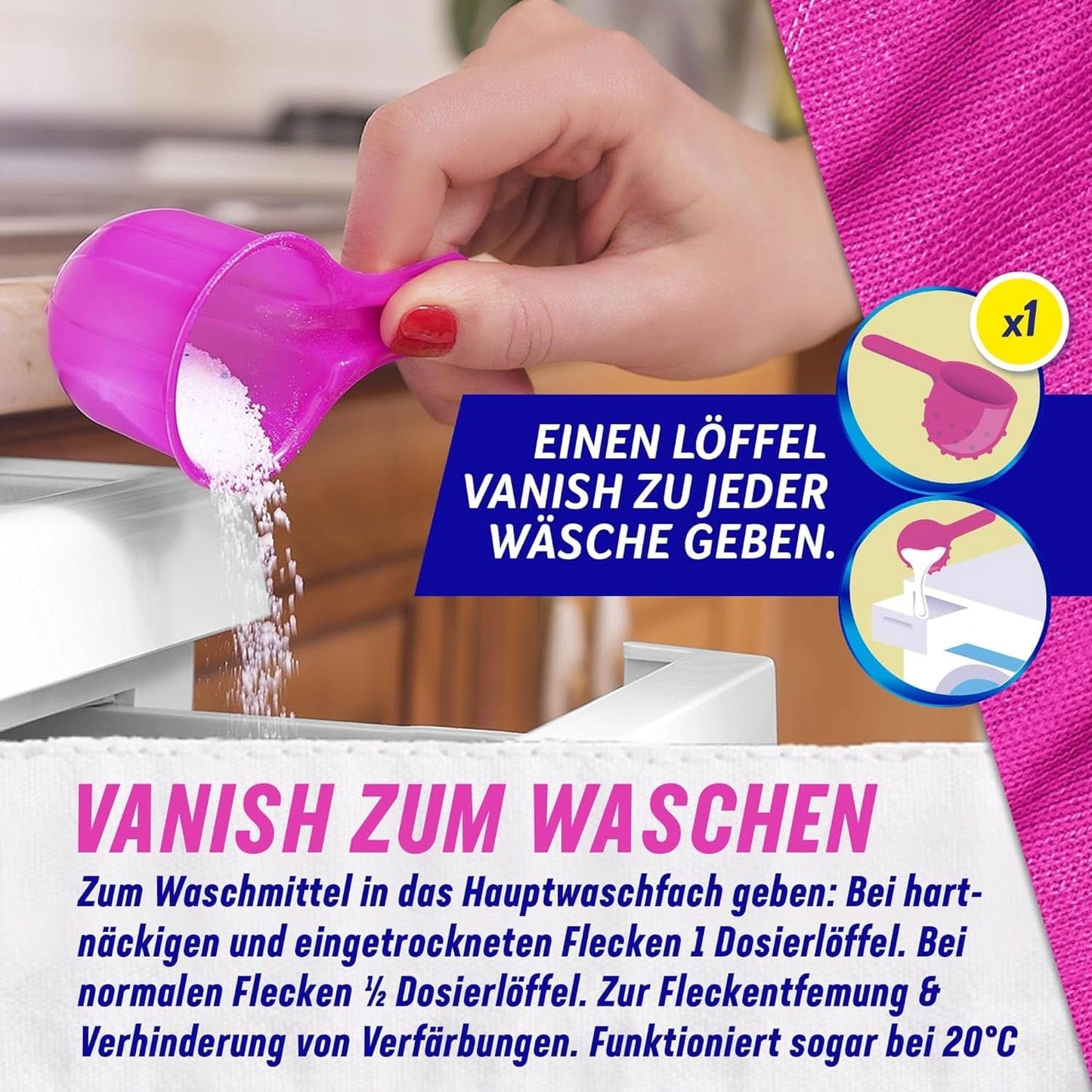 Vanish Oxi Action Powder Pink - 1.125 Kg - polvere smacchiante e migliorativa senza cloro - per bucato colorato Detersivi Bucato Naty Shop
