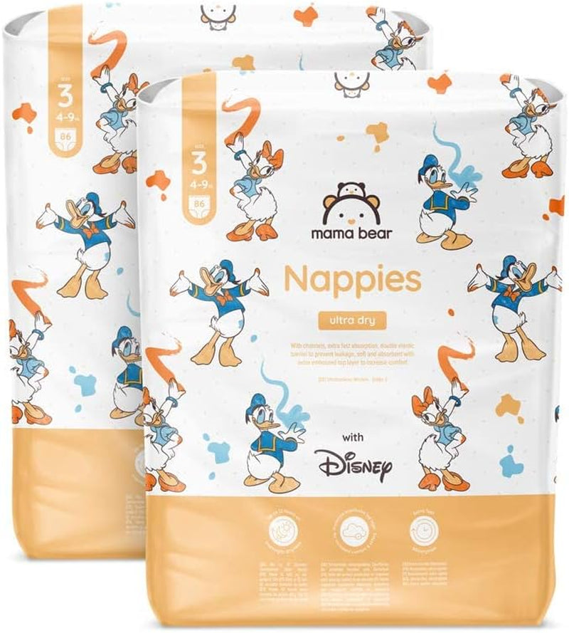 Marchio Amazon: Mama Bear Disney Pannolini Ultra Dry, taglia 3 (4-9 kg) - Scatola mensile, bianco, 172 pezzi (2 confezioni da 86)