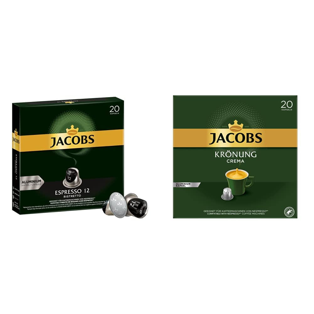 Kaffeekapseln Espresso Ristretto, Intensität 12 von 12 & Kaffeekapseln Krönung Crema, 200 Capsule compatibili Nespresso, Confezione da 10, 10 x 20 Getränke, 1040 g