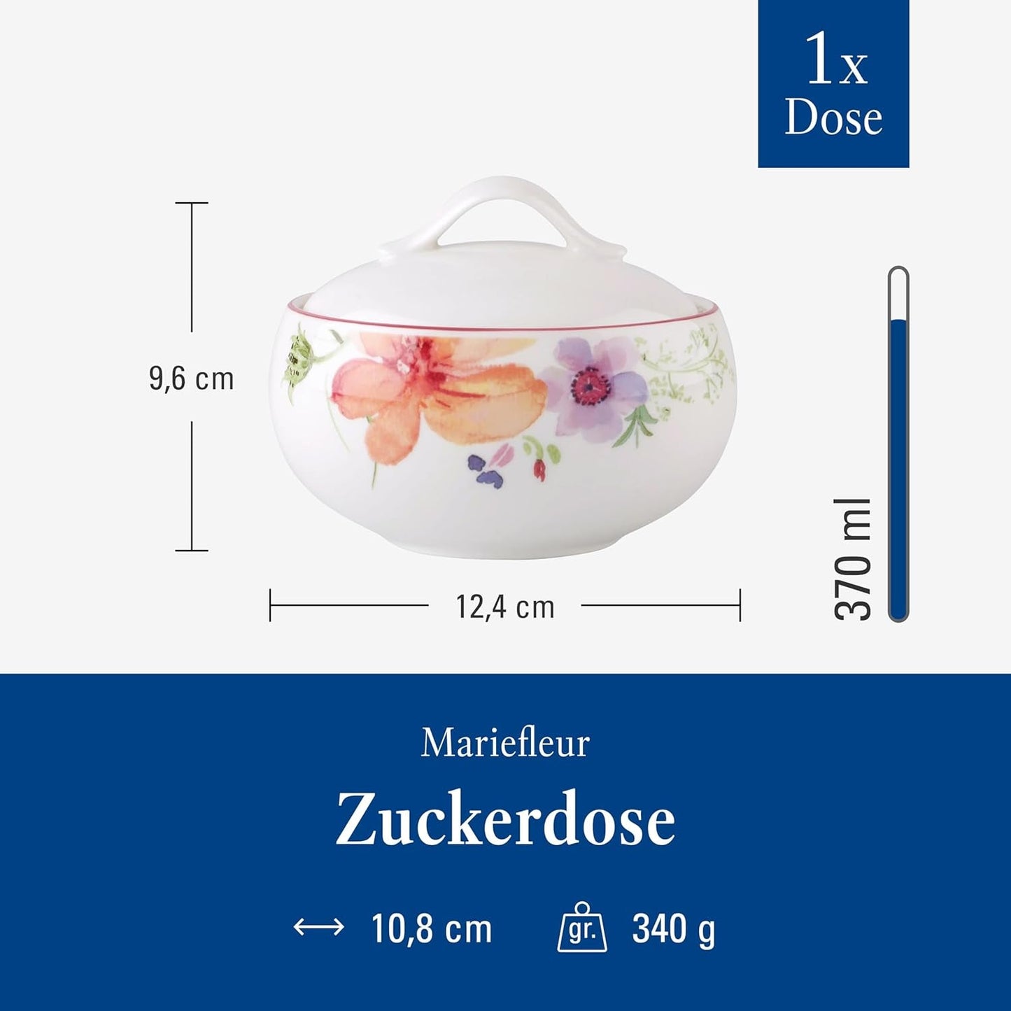 Villeroy & Boch - Zuccheriera Mariefleur, Colori Assortiti, Lavabile in Lavastoviglie, Adatta al Microonde, Zuccheriera con Coperchio, Zuccheriera, Portaoggetti, Accessorio per caffè, Stoviglie Floreali, Porcellana Premium