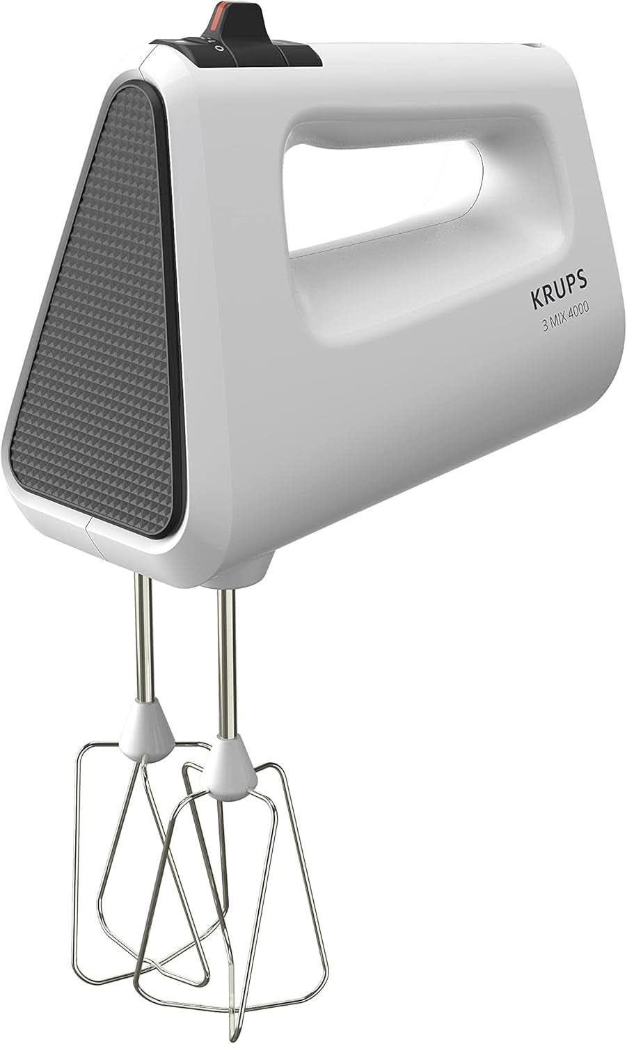 Krups GN4001 3 Mix 4000 Sbattitore manuale | 450 Watt | Design robusto | Regolatore di velocità variabile | Funzione Turbo e Auswurf | incl. 2 Rührbesen Und 2 Knethaken | Weiß/Grau Cucina Naty Shop