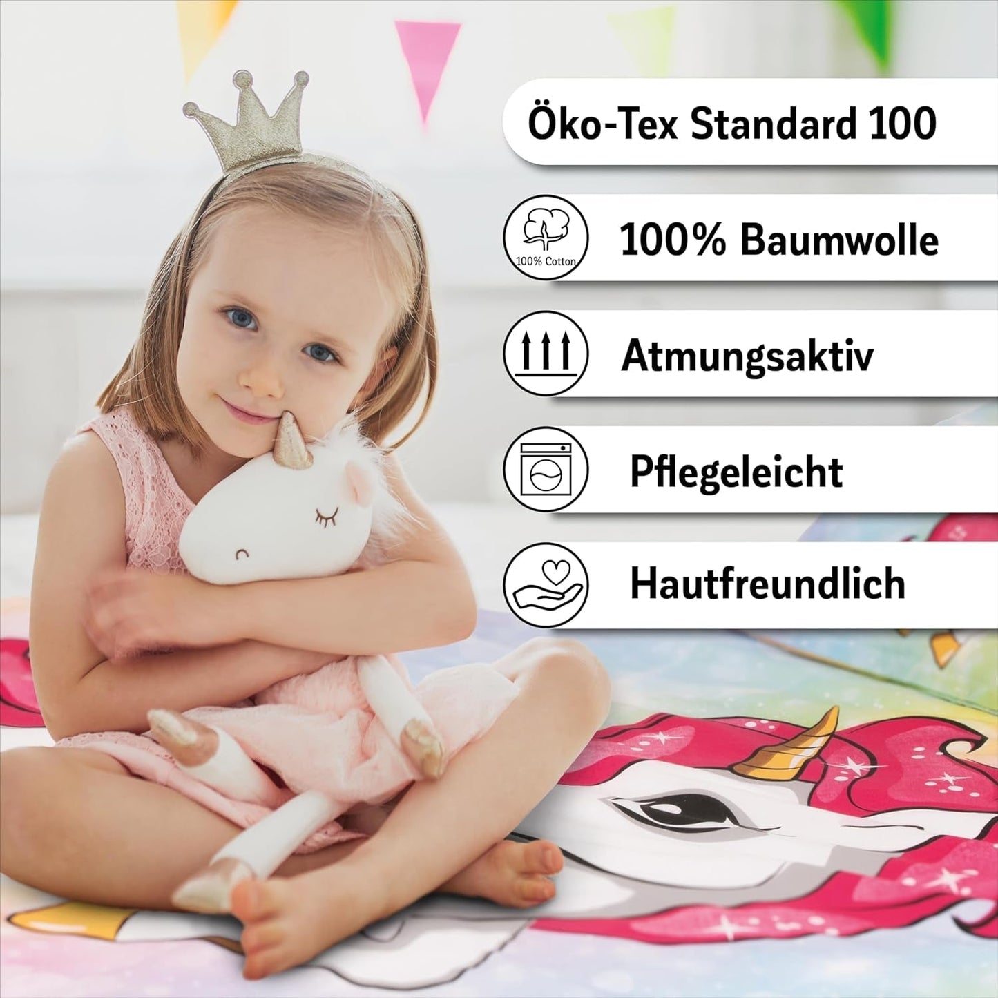 Biancheria da letto per bambine, Unicorno, 100 x 135 cm e 40 x 60 cm, cotone Biancheria da letto - bambini Naty Shop