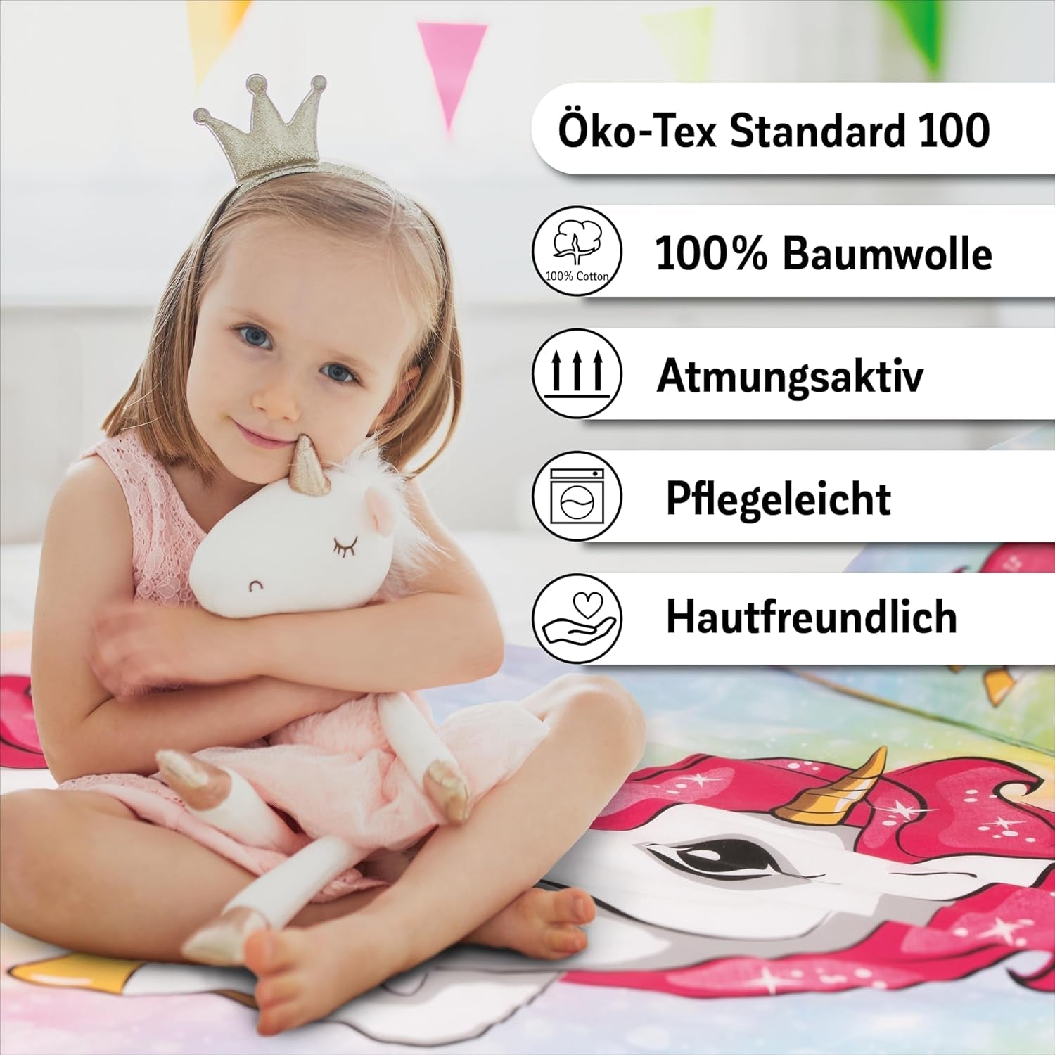 Biancheria da letto per bambine, Unicorno, 100 x 135 cm e 40 x 60 cm, cotone Biancheria da letto - bambini Naty Shop