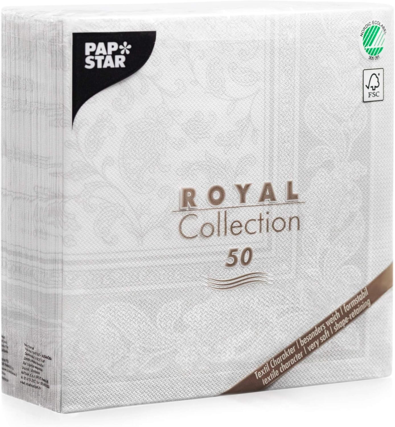 Papstar 11682 50 tovaglioli "Royal Collection" piega 1/4 40 X 40 cm "Ornamenti", bianco
