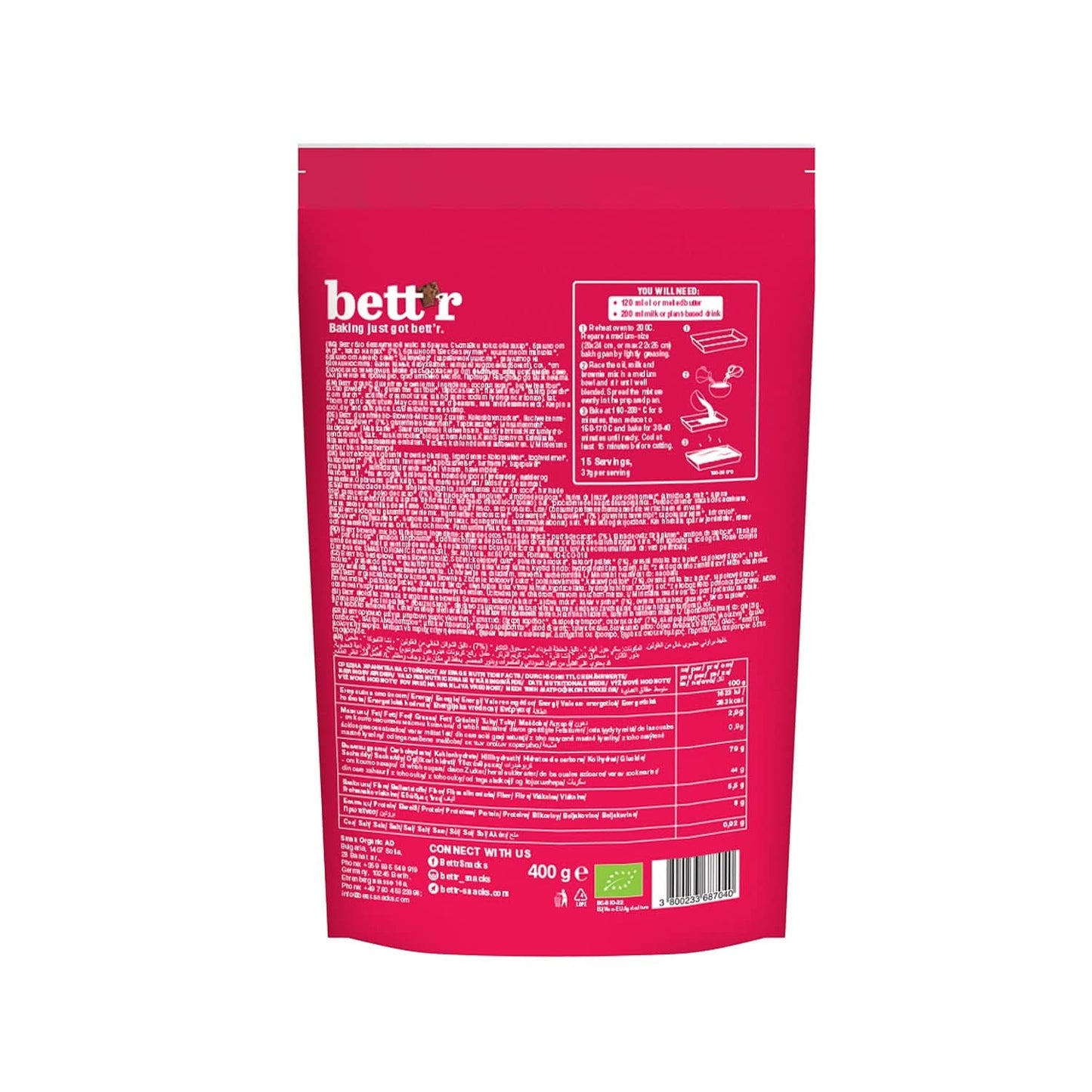 Bettr Organic Brownie Mix - Brownies biologici, vegani e senza glutine dal ricco sapore di cacao, 6 x 400 grammi Kitchen Naty Shop