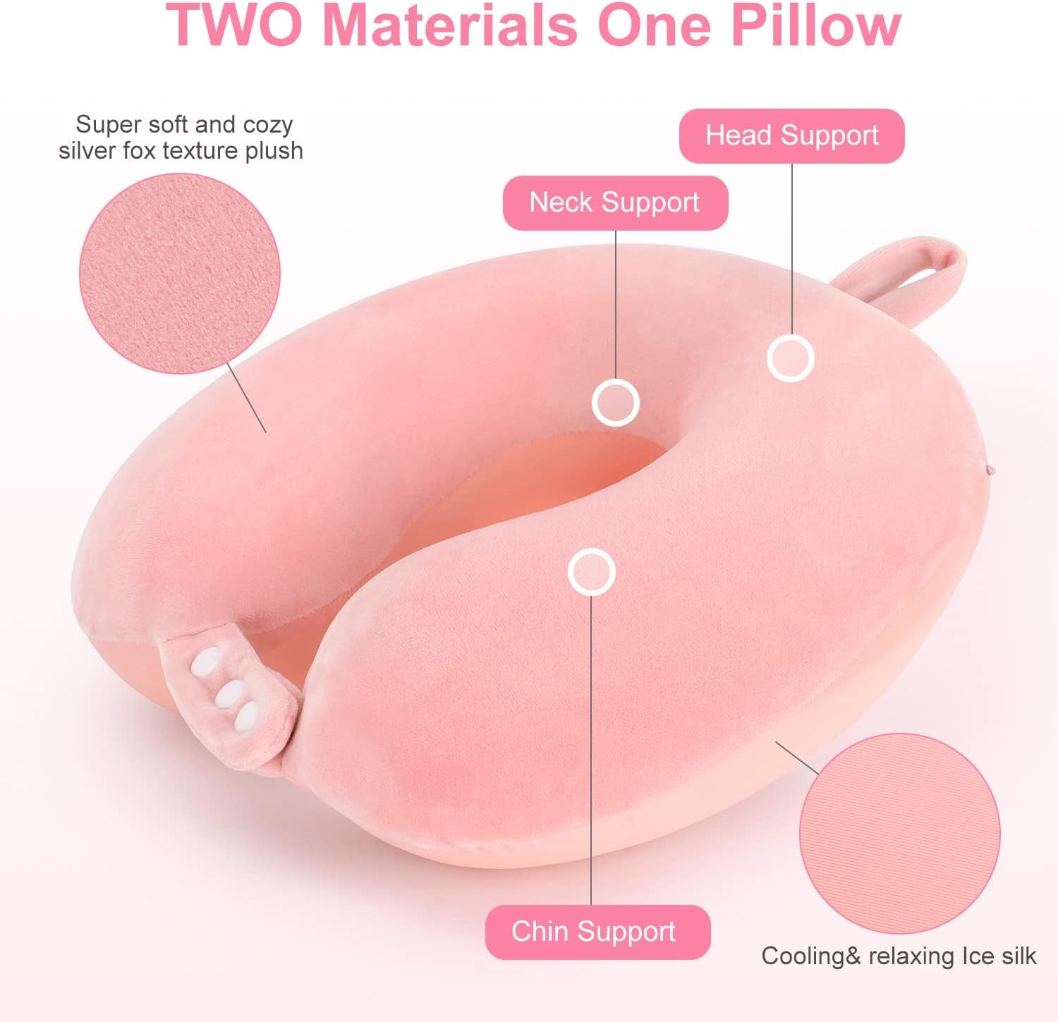 TALLGO Cuscino da Viaggio per Collo, Miglior Cuscino per Aereo in Memory Foam per Poggiatesta, Morbido Cuscino Regolabile per Aereo, Auto e Casa, Cuscini Ortopedici Cervicali Rosa Naty Shop