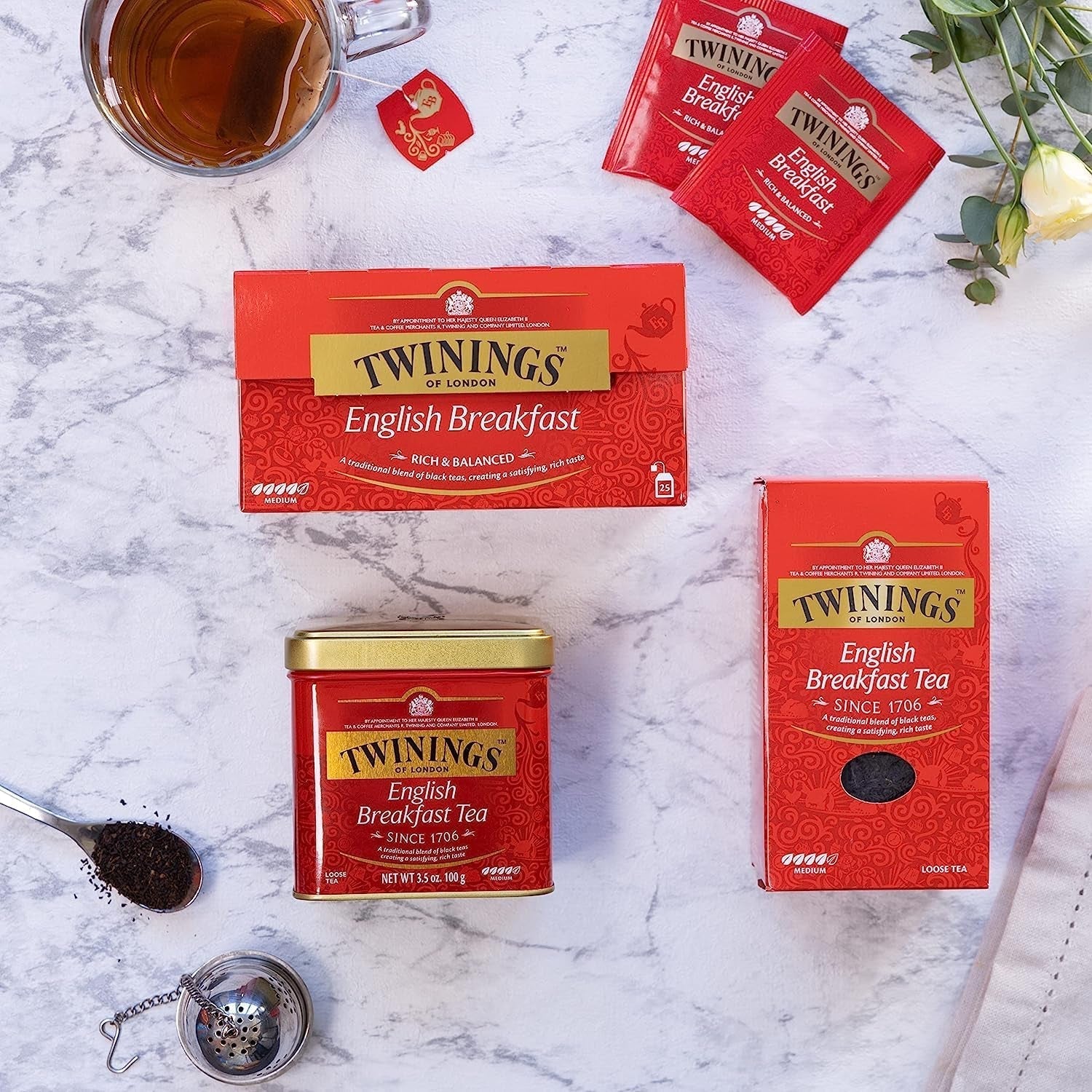Twinings English Breakfast Tea Tè nero sfuso in scatola da tè Tè nero forte da foglie di tè di alta qualità raccolte dalle migliori piantagioni di tè in Sri Lanka e India G, neutro, 100 grammi