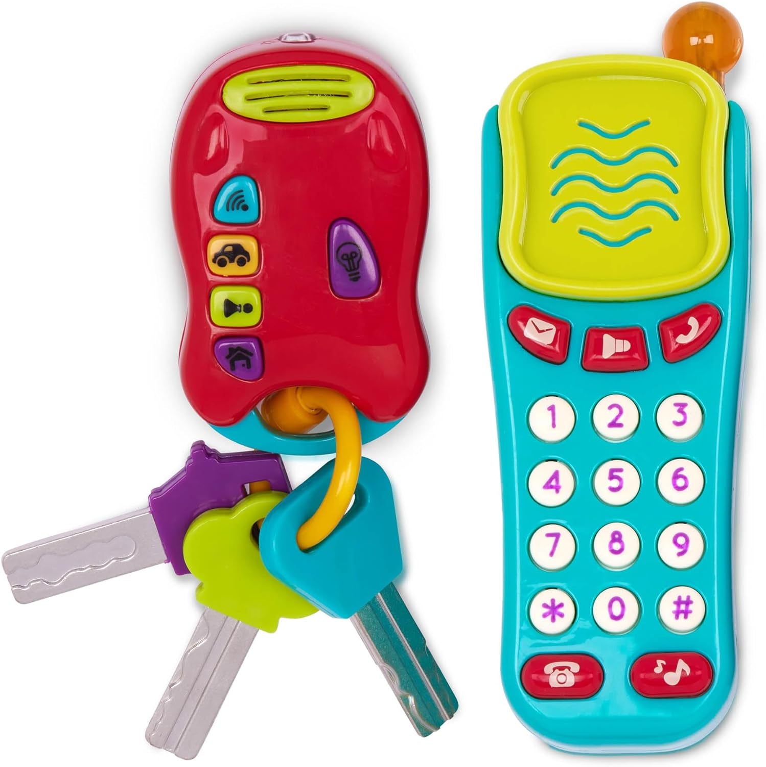 Battat Chiave Giocattolo per Bambini - Portachiavi Colorato per Auto con Luci e Suoni per 10 Mesi e Oltre Giocattoli per Bambini Naty Shop Chiave per Cellulare