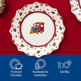 Villeroy & Boch - Toy's Delight Set Colazione per 2, Design Locomotiva, 6 Pezzi, Colorato, Natale, Servizio Piatti con Piatti, Tazze e Scodelle per la Colazione, Stoviglie Natalizia, Porcellana Premium