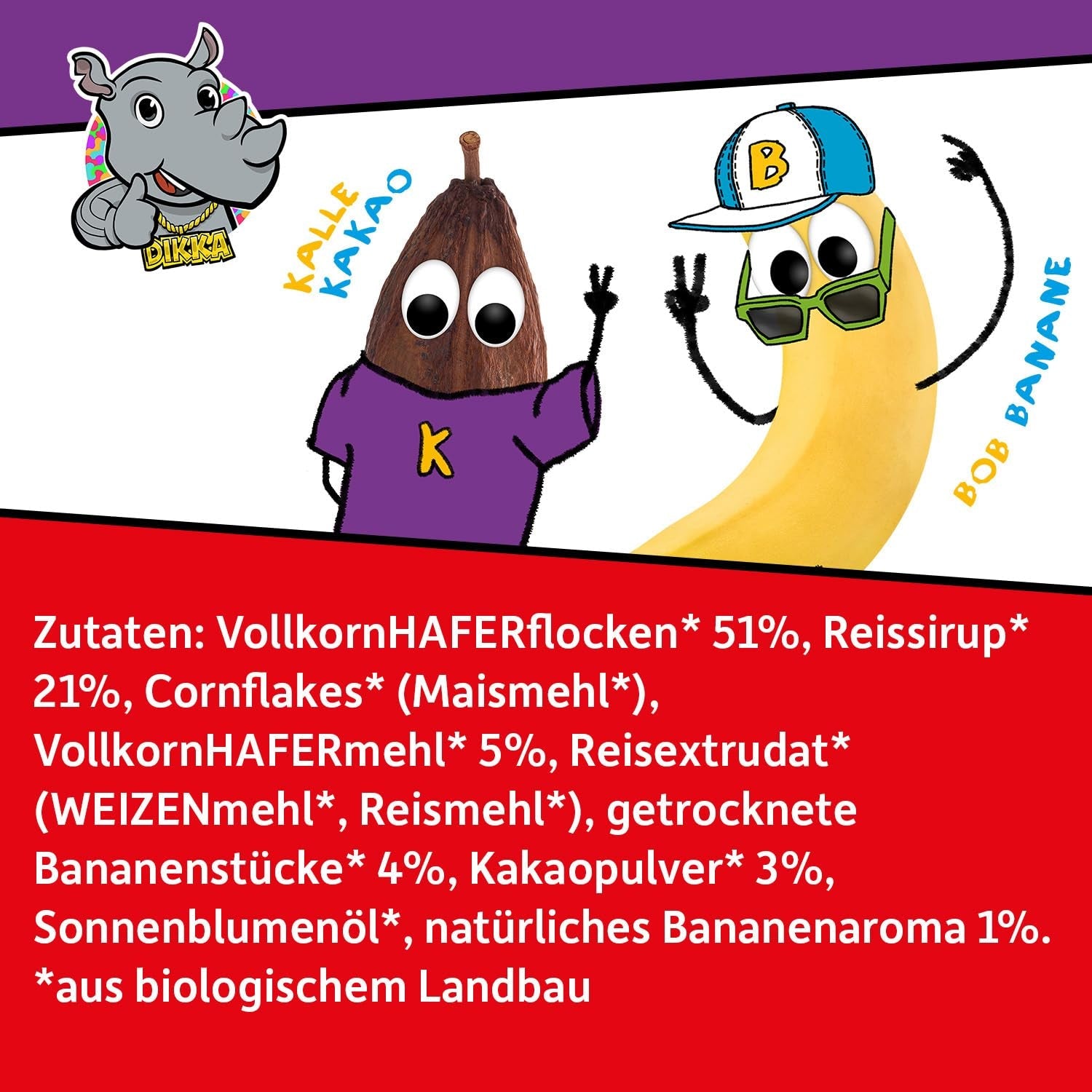 FRECHE FREUNDE KIDS, Bobs & DIKKAs Muesli Croccante Alla Banana E Cacao, Muesli Croccante Al Cioccolato Per Bambini, A Basso Contenuto Di Zuccheri, Senza Additivi, 100% Vegano, 6 Pezzi (6 x 280g)