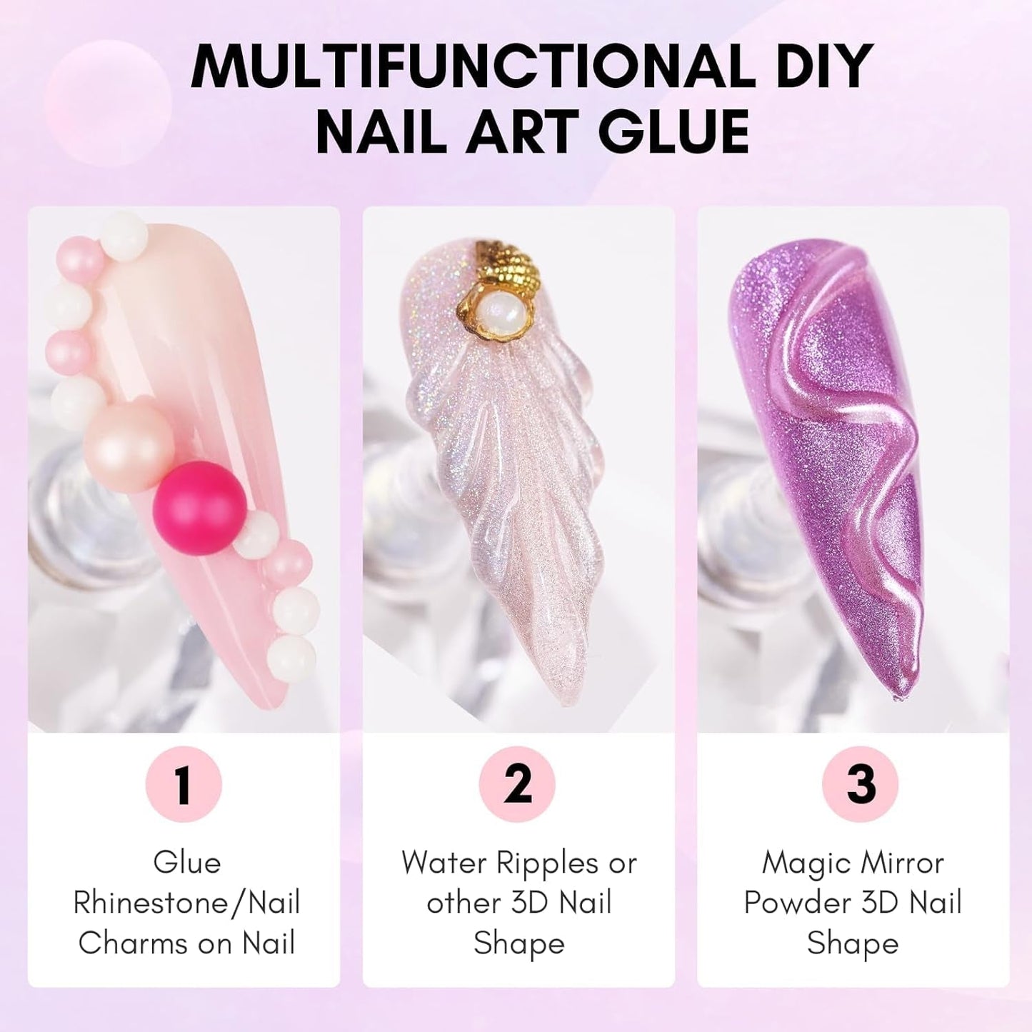 Makartt Gel adesivo per strass - Set di colla UV per unghie da 15 ml con ciondoli per unghie rosa Cuore Cerchio Gioielli per unghie e accessori per design delle unghie per manicure domestica Regalo di San Valentino