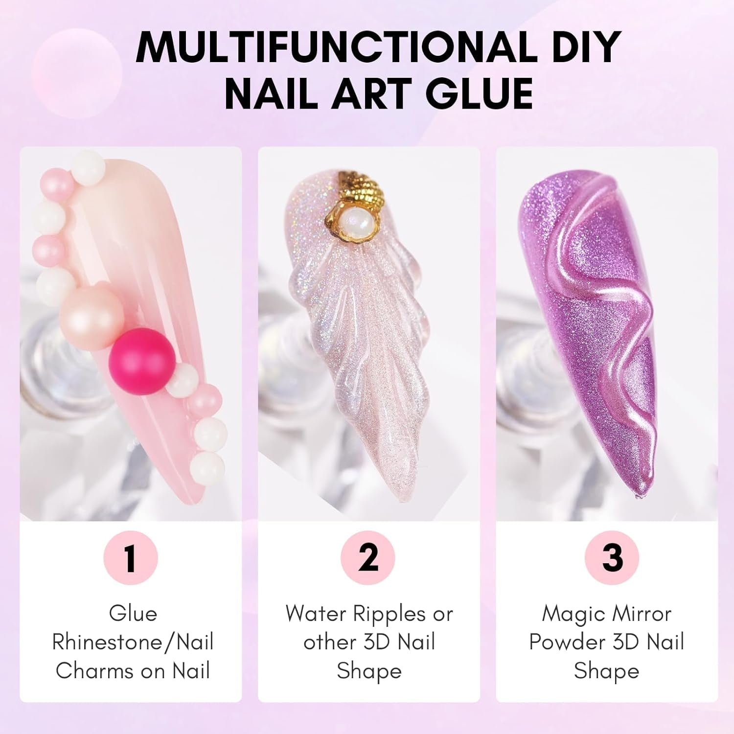 Makartt Gel adesivo per strass - Set di colla UV per unghie da 15 ml con ciondoli per unghie rosa Cuore Cerchio Gioielli per unghie e accessori per design delle unghie per manicure domestica Regalo di San Valentino