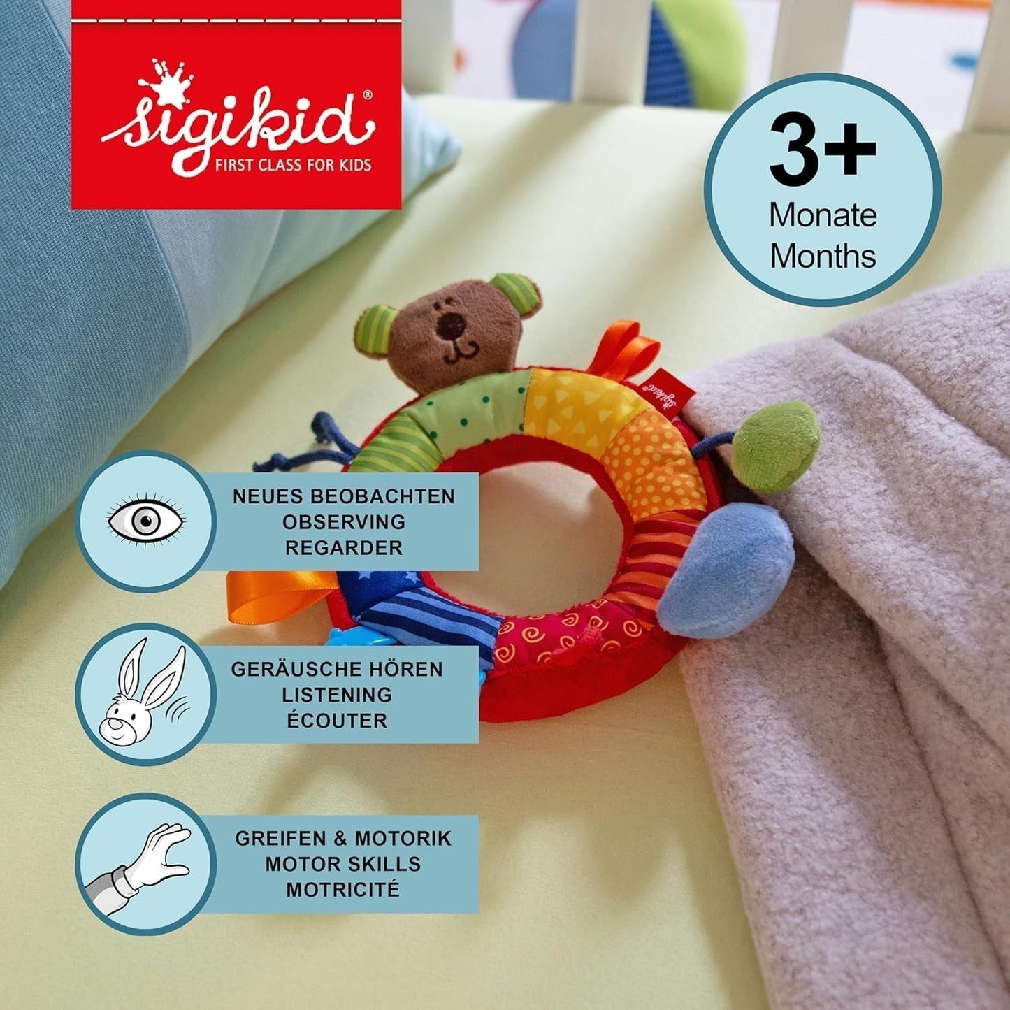 SIGIKID 40490 Anello attivo Baby Activity PlayQ Giocattolo per bambine e bambini consigliato per bambini a partire da 3 mesi multicolore Baby Toys Naty Shop
