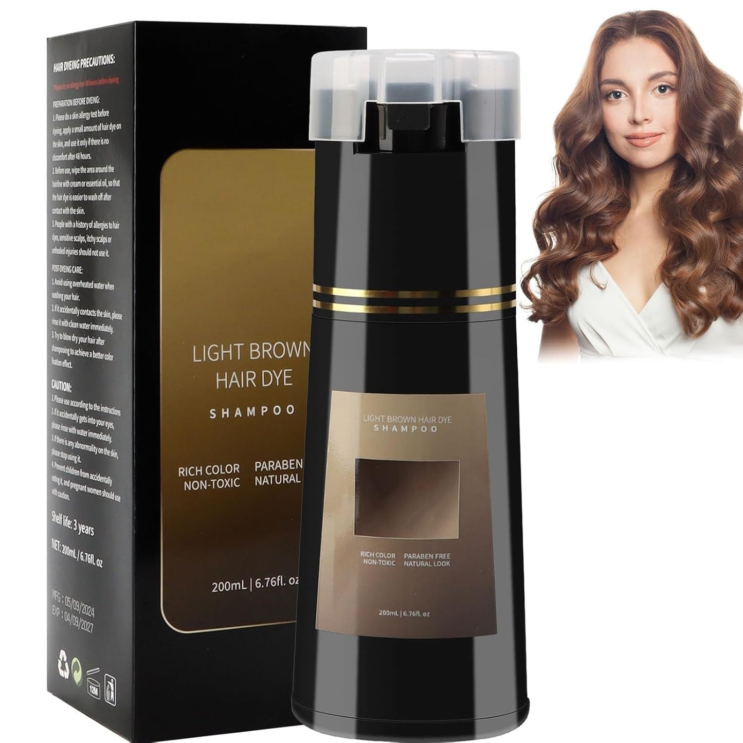 Shampoo per tinta capelli, Shampoo tinta istantanea 3 in 1, Shampoo tinta istantanea per la cura dei capelli, Shampoo tinta per capelli neri, Shampoo tinta per capelli (castano chiaro) Naty Shop Tinture per capelli Titolo predefinito