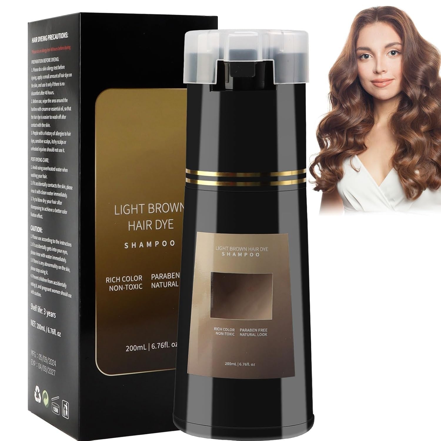 Shampoo per tinta capelli, Shampoo tinta istantanea 3 in 1, Shampoo tinta istantanea per la cura dei capelli, Shampoo tinta per capelli neri, Shampoo tinta per capelli (castano chiaro) Naty Shop Tinture per capelli Titolo predefinito