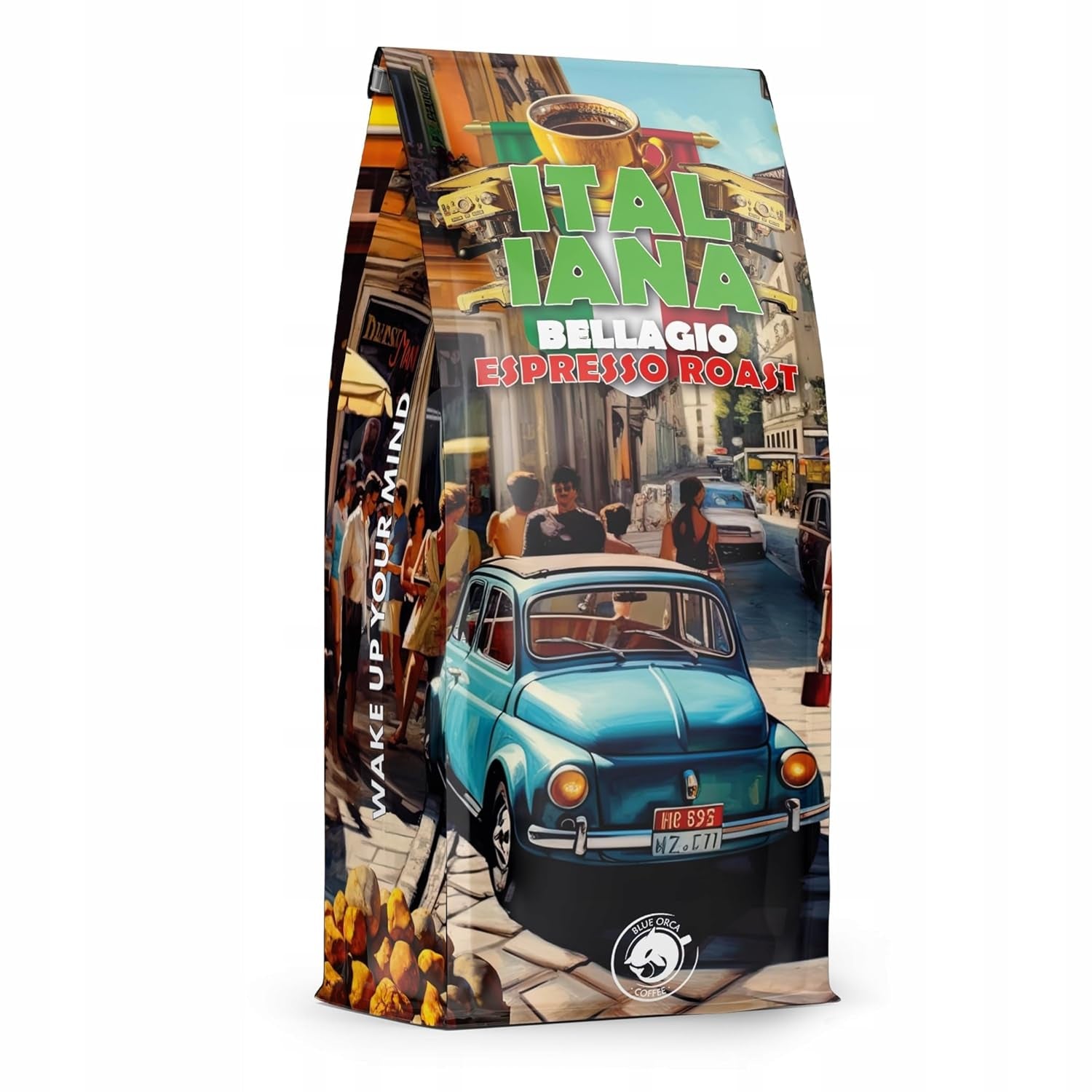 Caffè in grani tostati Italiana Bellagio 1kg | 80% Arabica e 20% Robusta | con sentori di frutta secca e cioccolato fondente | appena tostato, bassa acidità | per macchine da caffè | Caffè Orca Blu