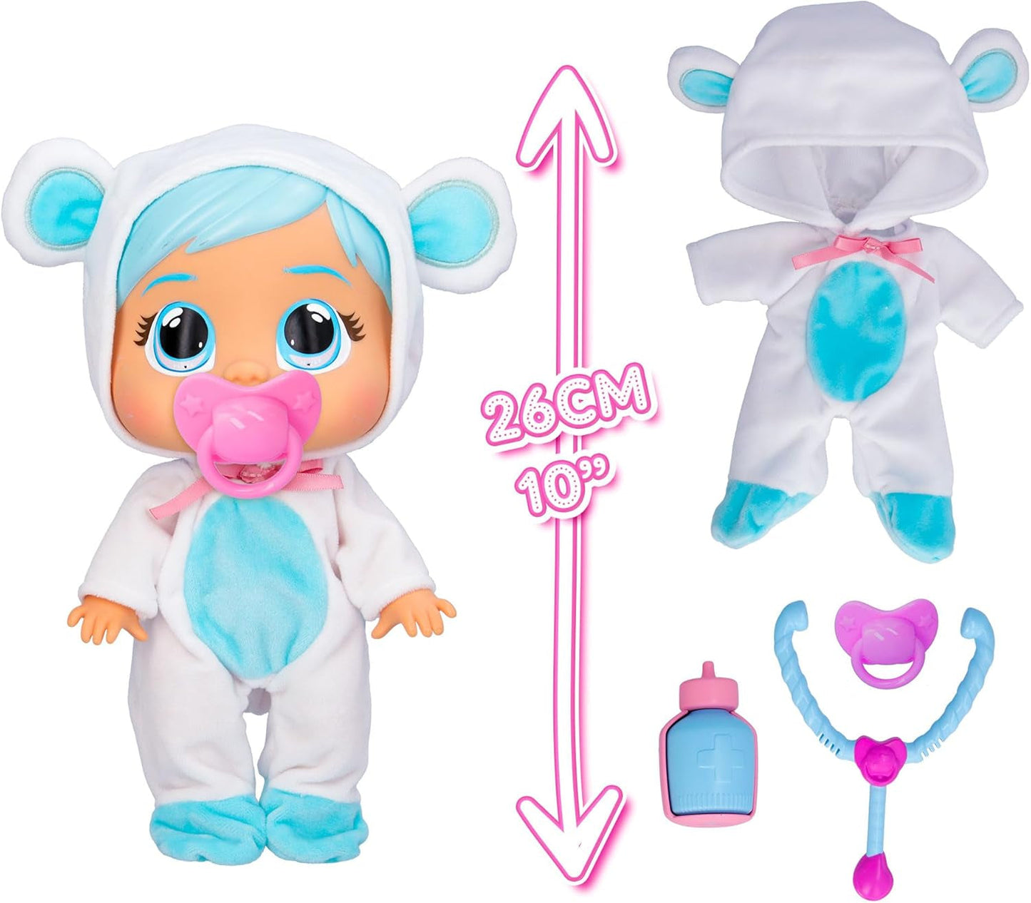 Cry Babies Loving Care Kristal bambola, bambola Kristal Loving Care con 3 accessori per giocare con il dottore, assistenza infermieristica, piangere con lacrime vere, giocattolo per bambini di 18 mesi