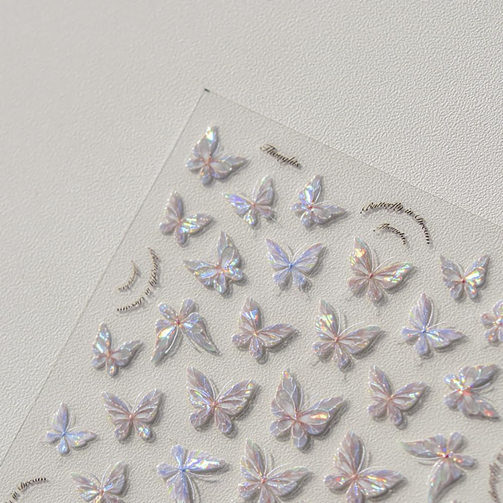 Glänzend Aurora Shell Schmetterling Nagelsticker Selbstklebend, Erleichterung Schmetterlinge Nail Sticker Rosa Laser Schmetterling Nagelaufkleber Für Frauen Nageldesign Zubehör Nagel Zubehör Nail Art