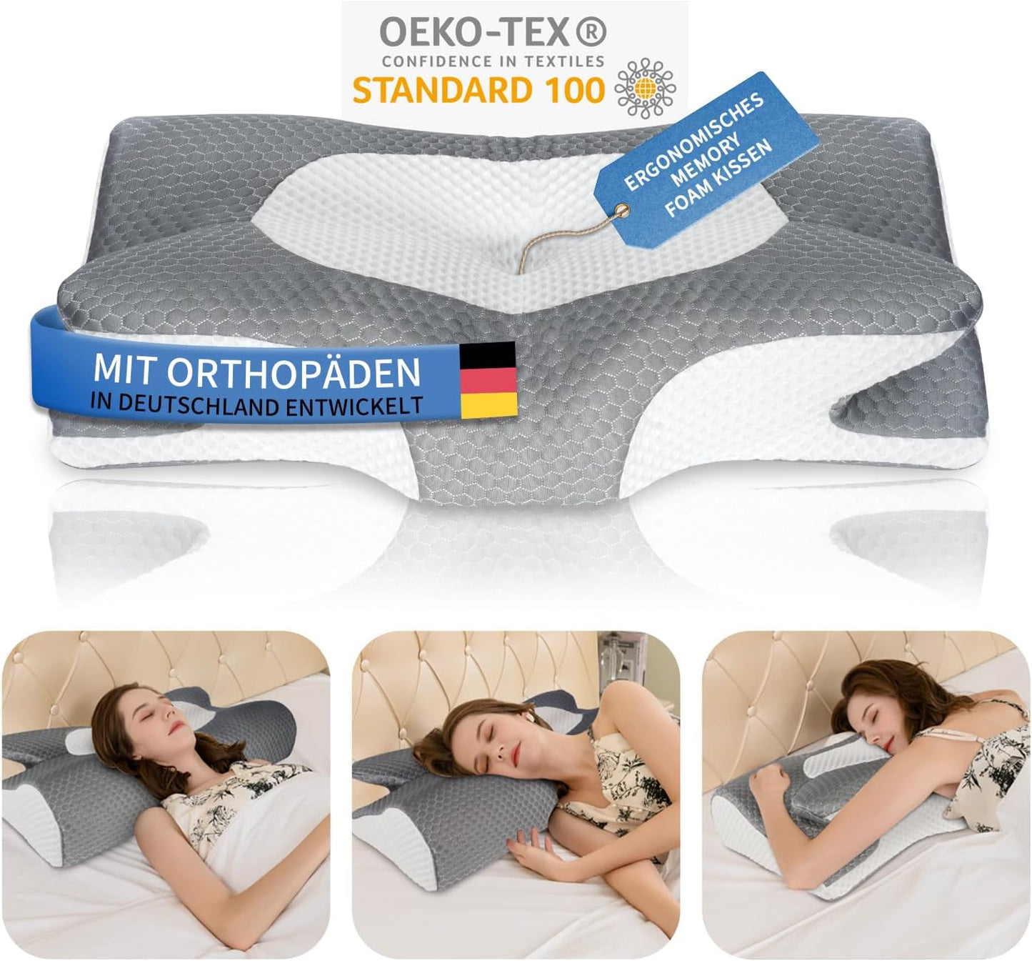 IDEA Cuscino Cuscino Memory Foam, Cuscino ergonomico Cuscino ortopedico per dolori al collo, Cuscino per dormire per dolori laterali della schiena e addominali, Cuscino per il collo Cuscino antirussamento per adulti Cuscini ortopedici cervicali Naty Shop