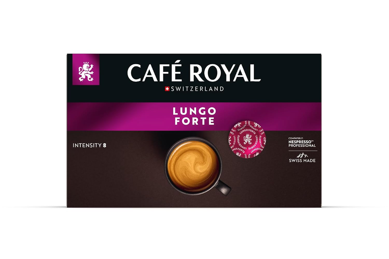Café Royal Professional Tamponi, Lungo Forte, 50 tamponi compatibili Nespresso (R) Professional per ufficio e gastronomia, Rainforest Alliance zertifiziert, 100 centesimi di Arabica Kaffee, intensità 8