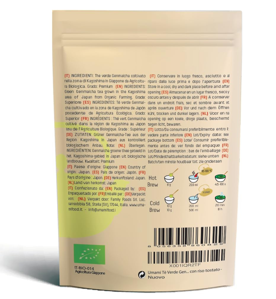 Tè verde Umami Bio Genmaicha dalle culture giapponesi, 100g - Foglie di tè con riso fritto -
