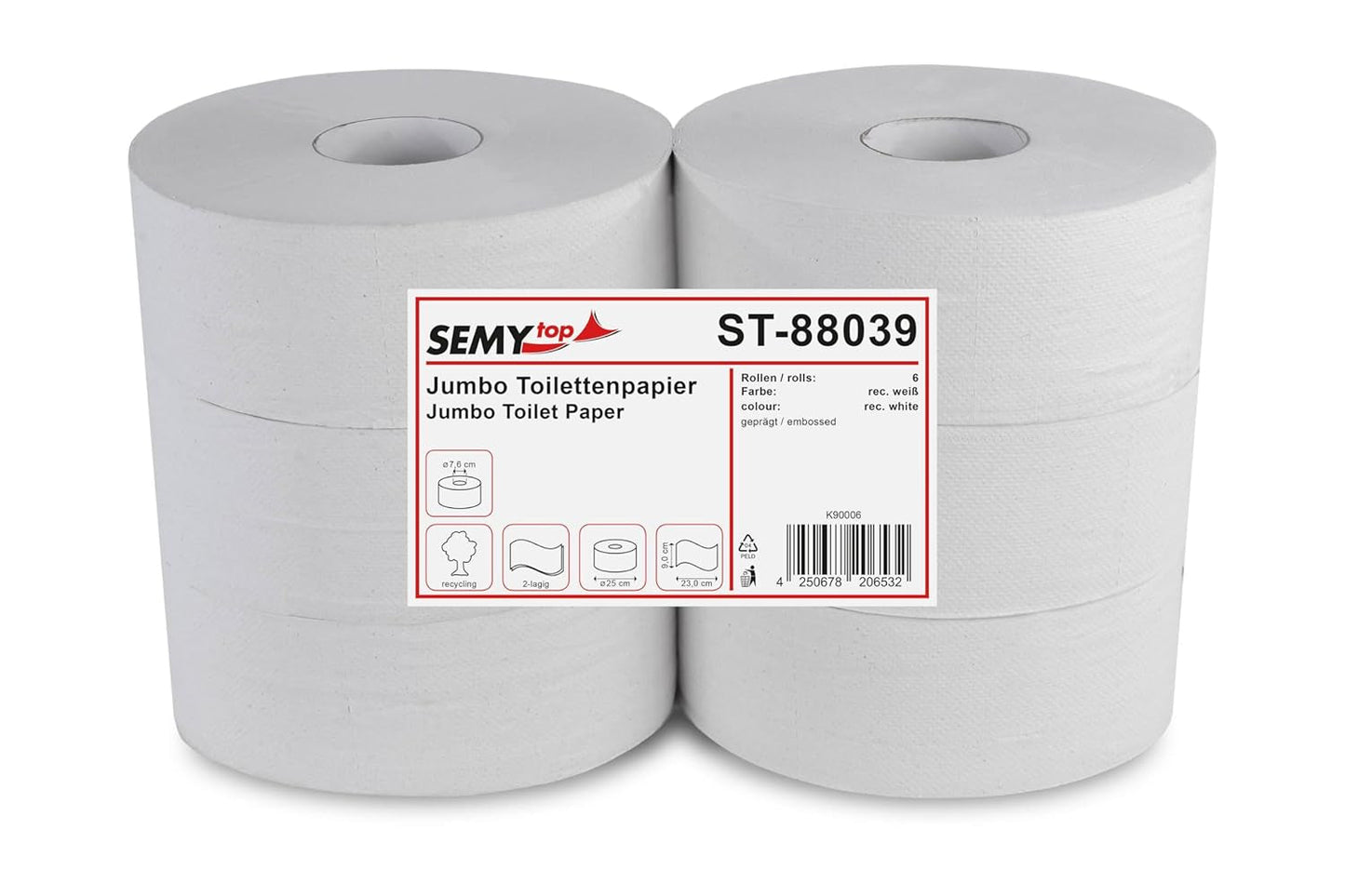Carta igienica Jumbo Semi Top ST-88039, 2 veli, riciclata, diametro 25 cm (confezione da 6)