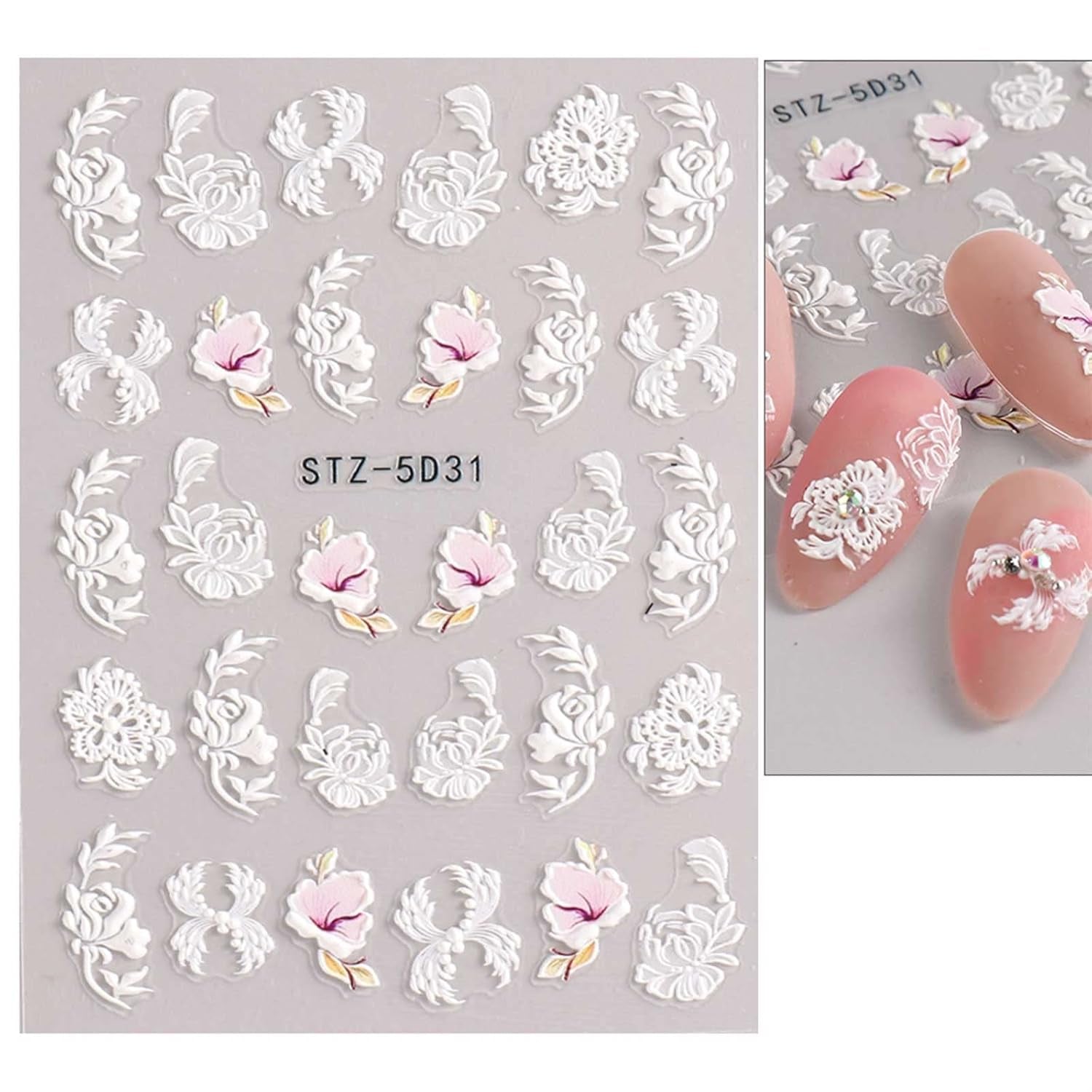 JMEOWIO 3D Nagelsticker Frühling Blume Nail Art Sticker Selbstklebend Nagelaufkleber 5D Stereoscopic Buntes Sommer Blumen Dekoration Nageldesign Zubehör 4 Blatt