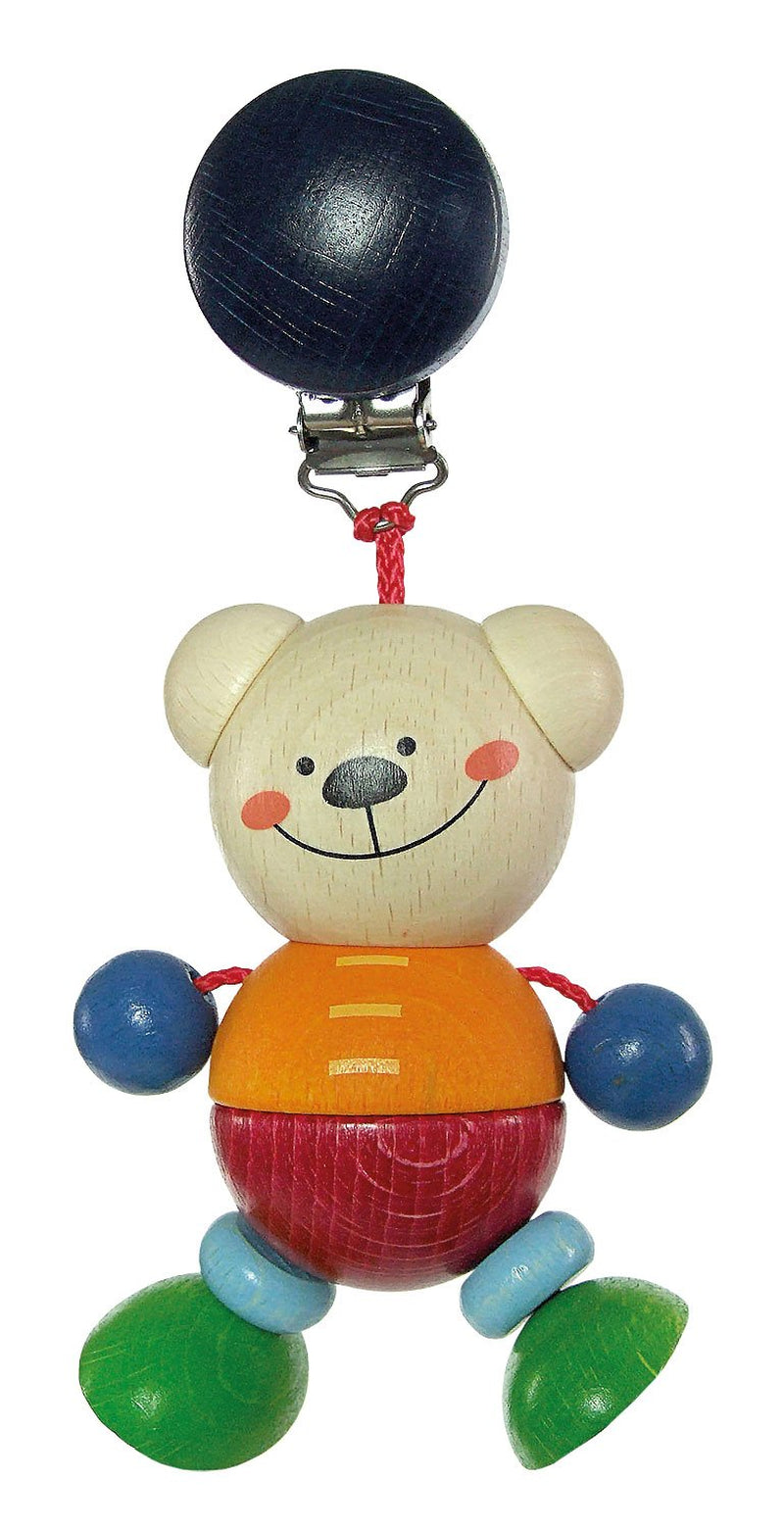 Giocattolo in legno 12778 - Ciondolo in legno, serie Henry l'orso, per bambini dai 3 mesi, fatto a mano, con clip di sicurezza, dimensioni ca. 6,5 x 4 x 19 cm Jucarii Bebe Naty Shop Titolo predefinito