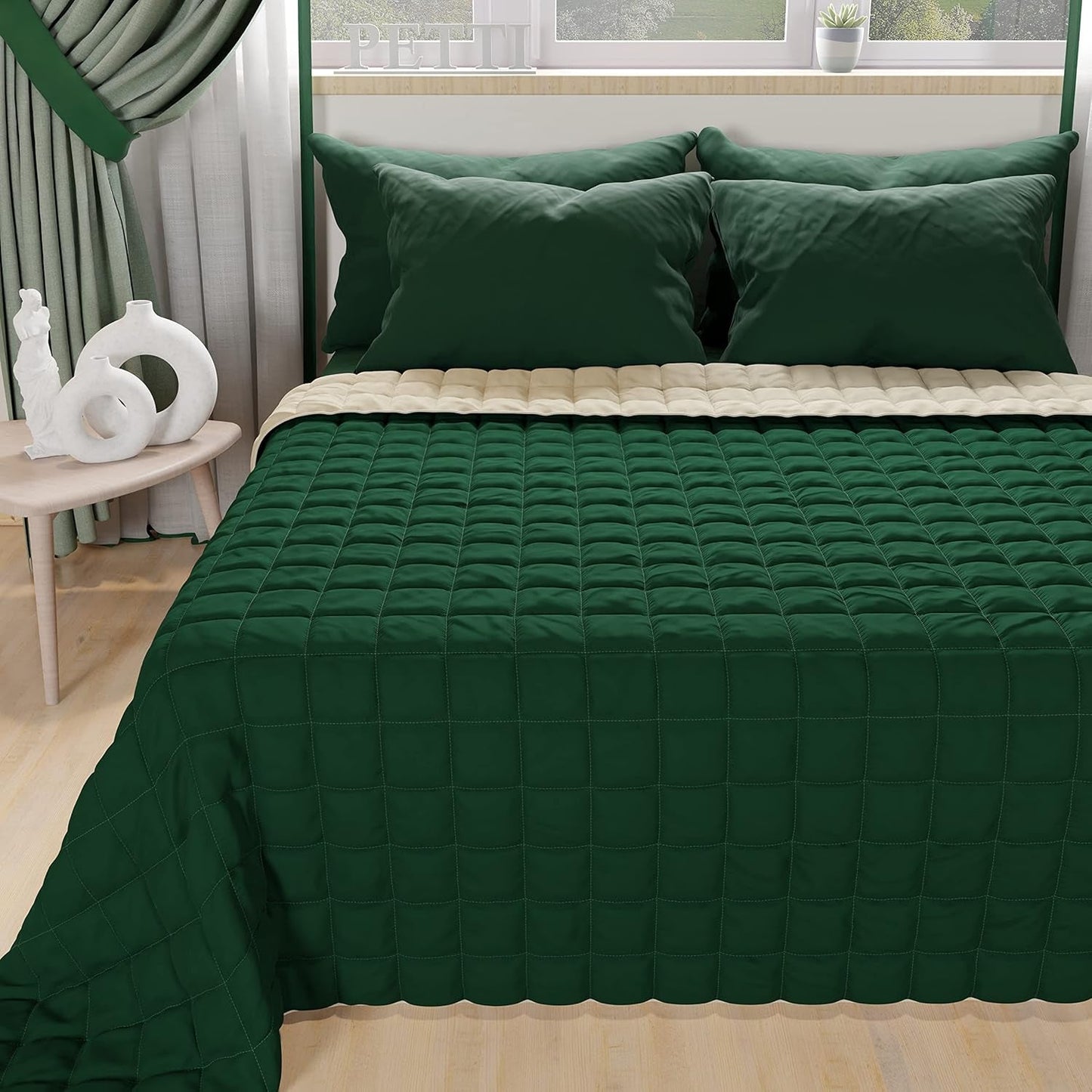 PETTI Artigiani Italiani - Copriletto Singolo Copriletto Double Face Primaverile Blu Notte Bianco Piumini e Trapunte 100% Made in Italy Naty Shop Verde Tortora Una Piazza E Mezza