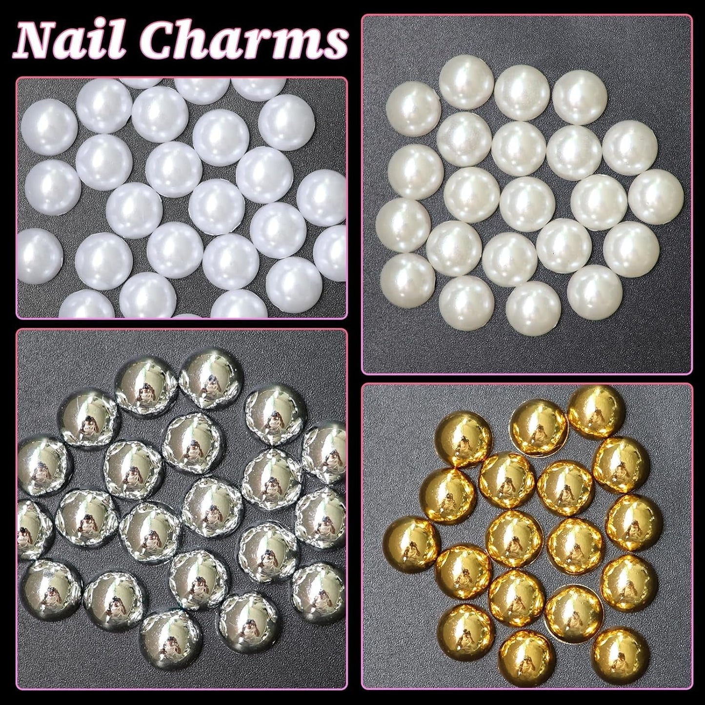 GZMAYUEN 920 pezzi perle per unghie con retro piatto oro argento per unghie, perle per unghie beige bianco Halbrunde, piccole perle con retro piatto Halbrunde per decorazioni per nail art fai da te