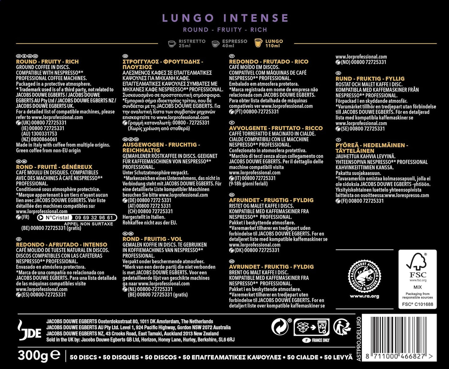 L'OR Suprême Lungo Intense 5, delicato, Intensità 5/10, compatibile Nespresso* Pro Kaffeekapseln, 50 Kapseln