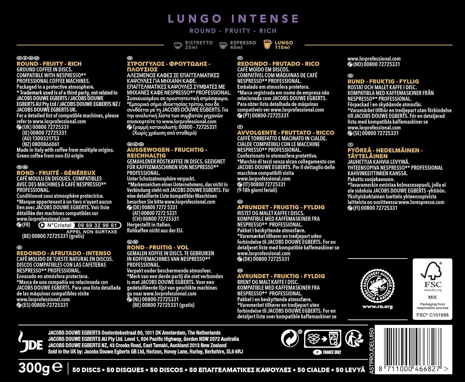 L'OR Suprême Lungo Intense 5, delicato, Intensità 5/10, compatibile Nespresso* Pro Kaffeekapseln, 50 Kapseln
