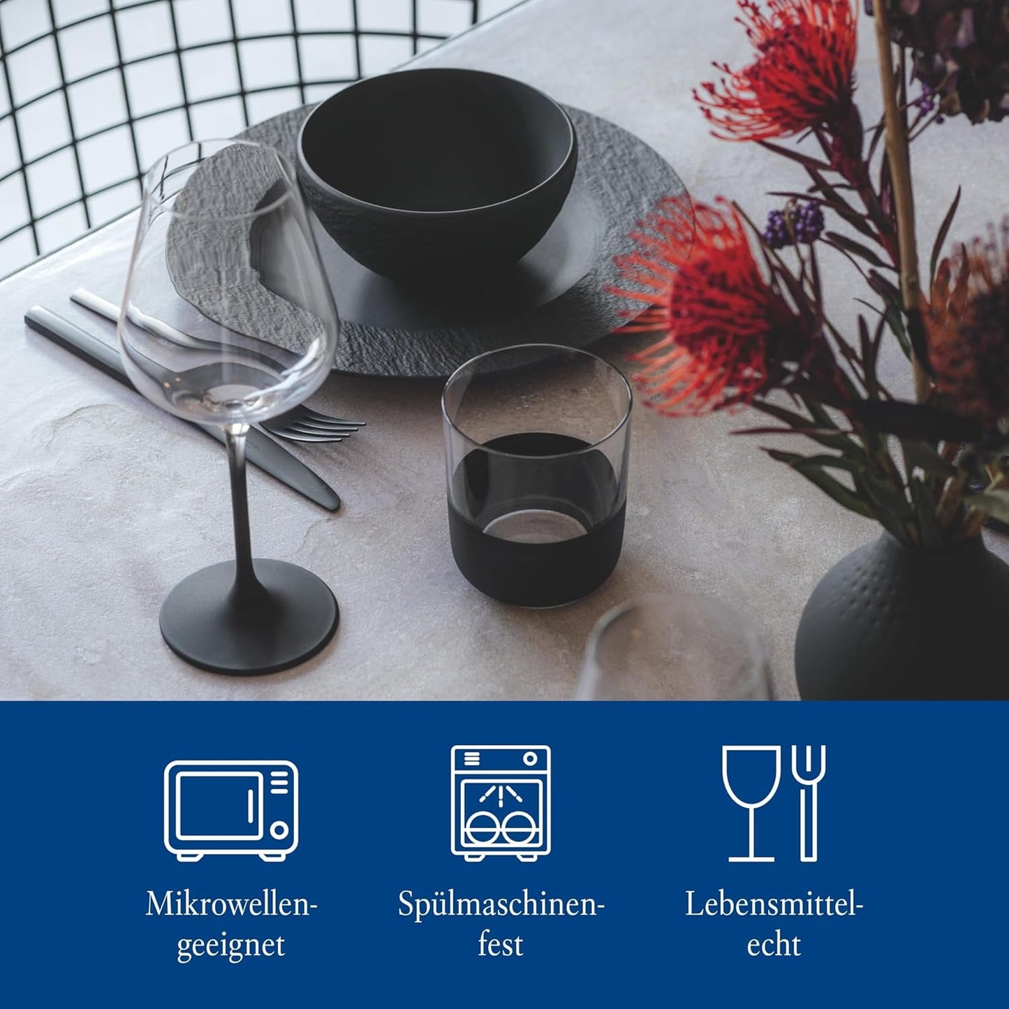 Villeroy & Boch Manufacture Rock Set Starter, 6 Pezzi, Nero, Lavabile in Lavastoviglie, Adatto al Microonde, Set Piatti Nero Opaco, Stoviglie, Posate, Porcellana Premium