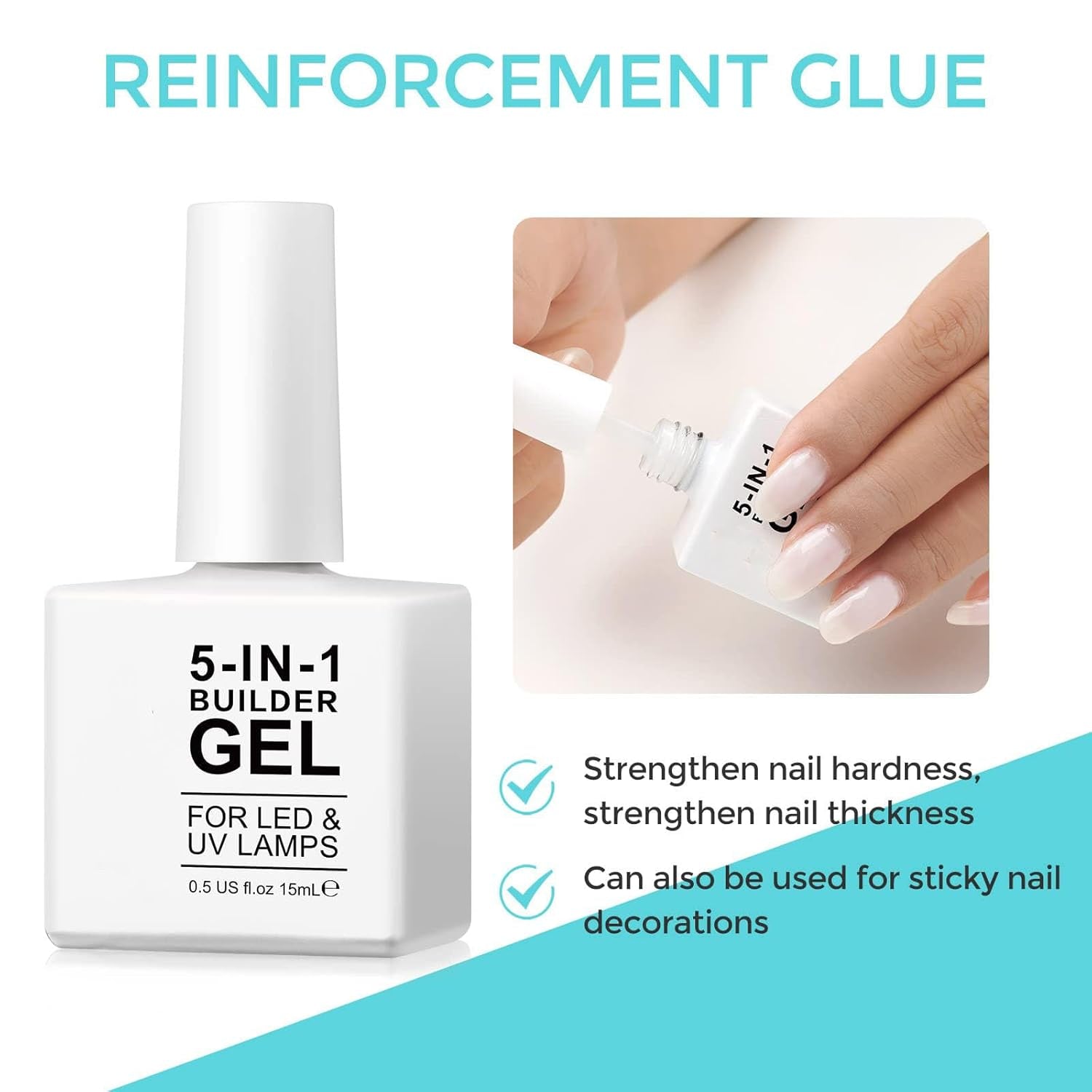 Gel per ricostruzione unghie 5 in 1 da 15 ml, gel per ricostruzione unghie, gel per ricostruzione unghie, smalto per unghie UV/LED, extension, nail art, adesivi, gel per ricostruzione unghie (bianco)